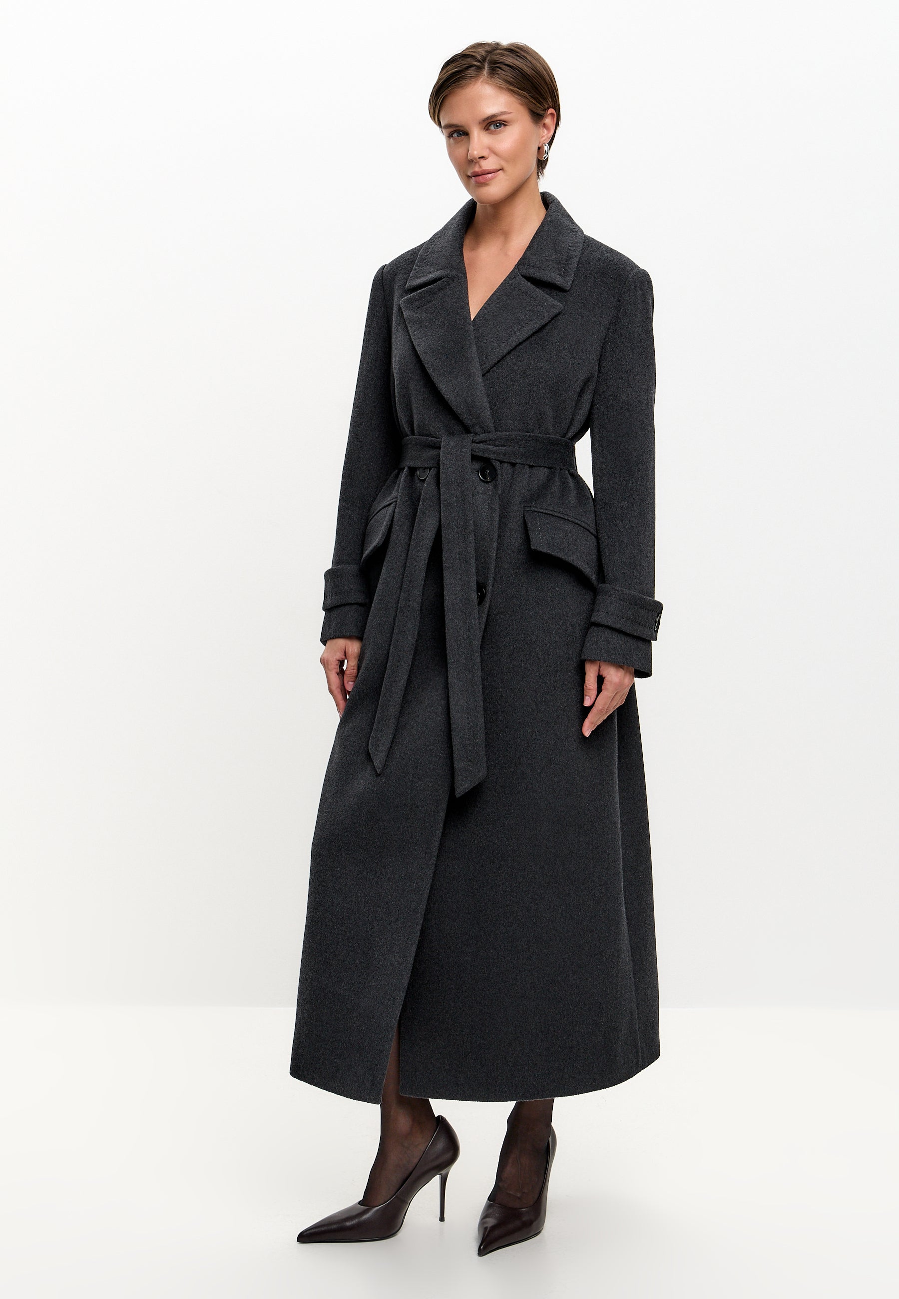 Manteau croisé en mélange de laine – graphite