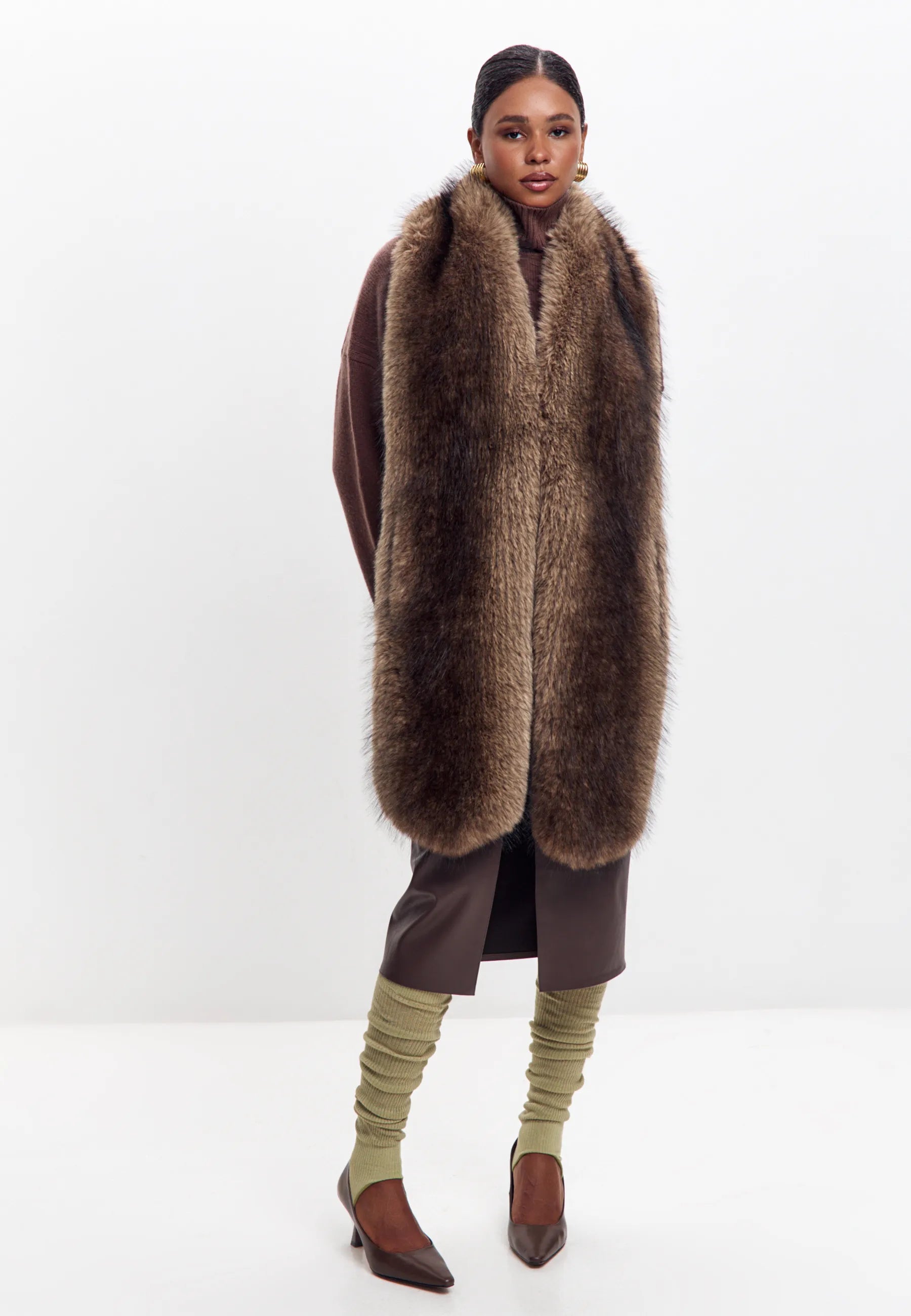 Maxi Faux Fur Stole – Chocolate Brown