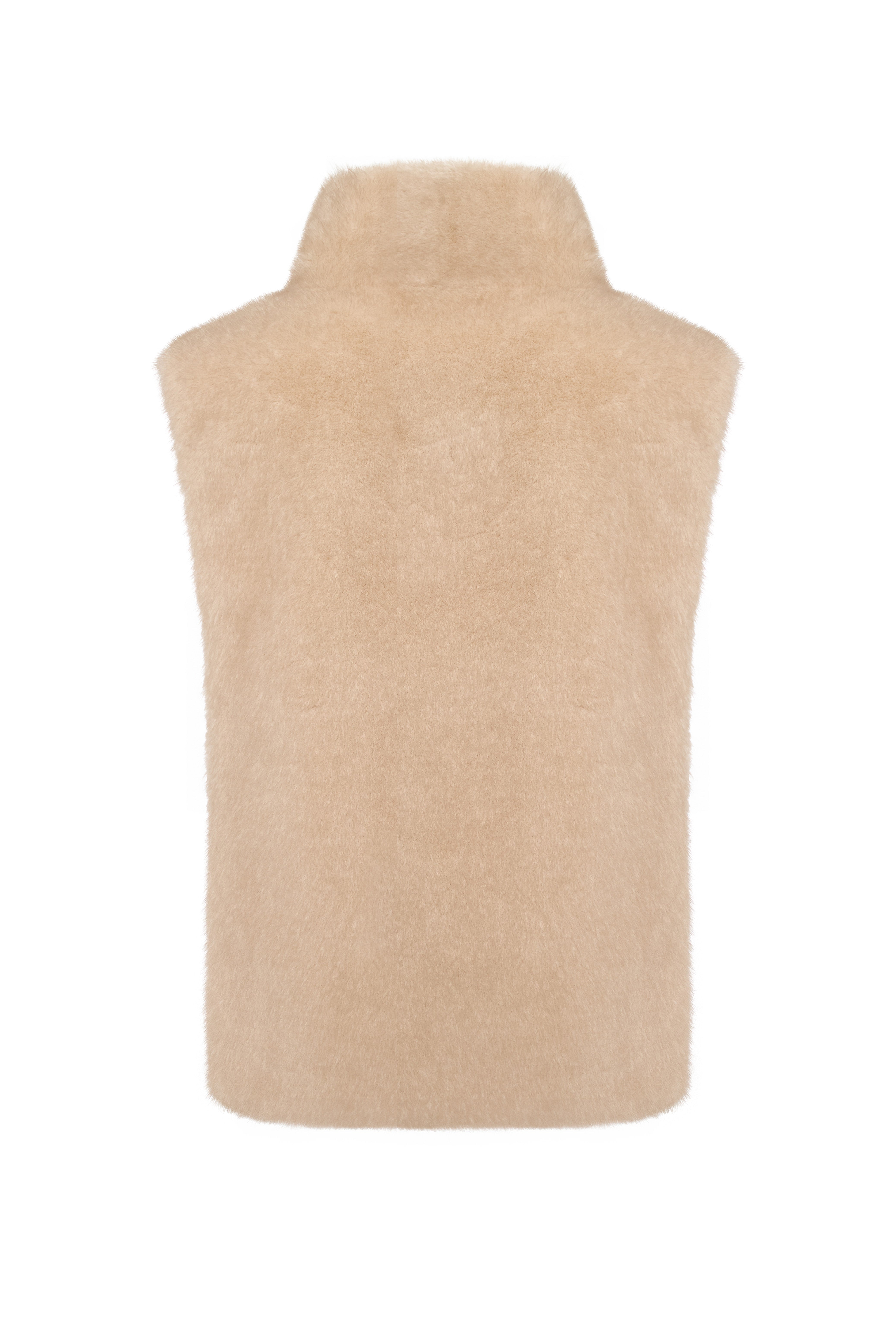 Faux Fur Sleeveless Sculpted Top with Collar – Ivory