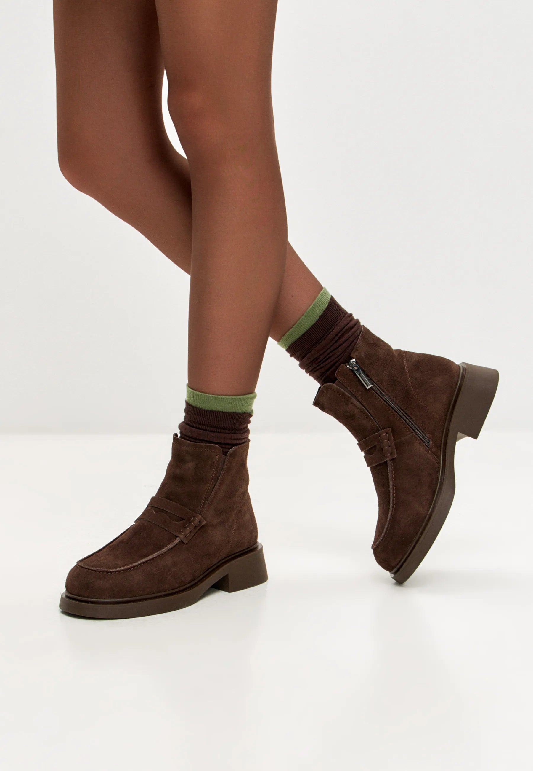 Sculpted loaferstøvler med lynlås – Brun