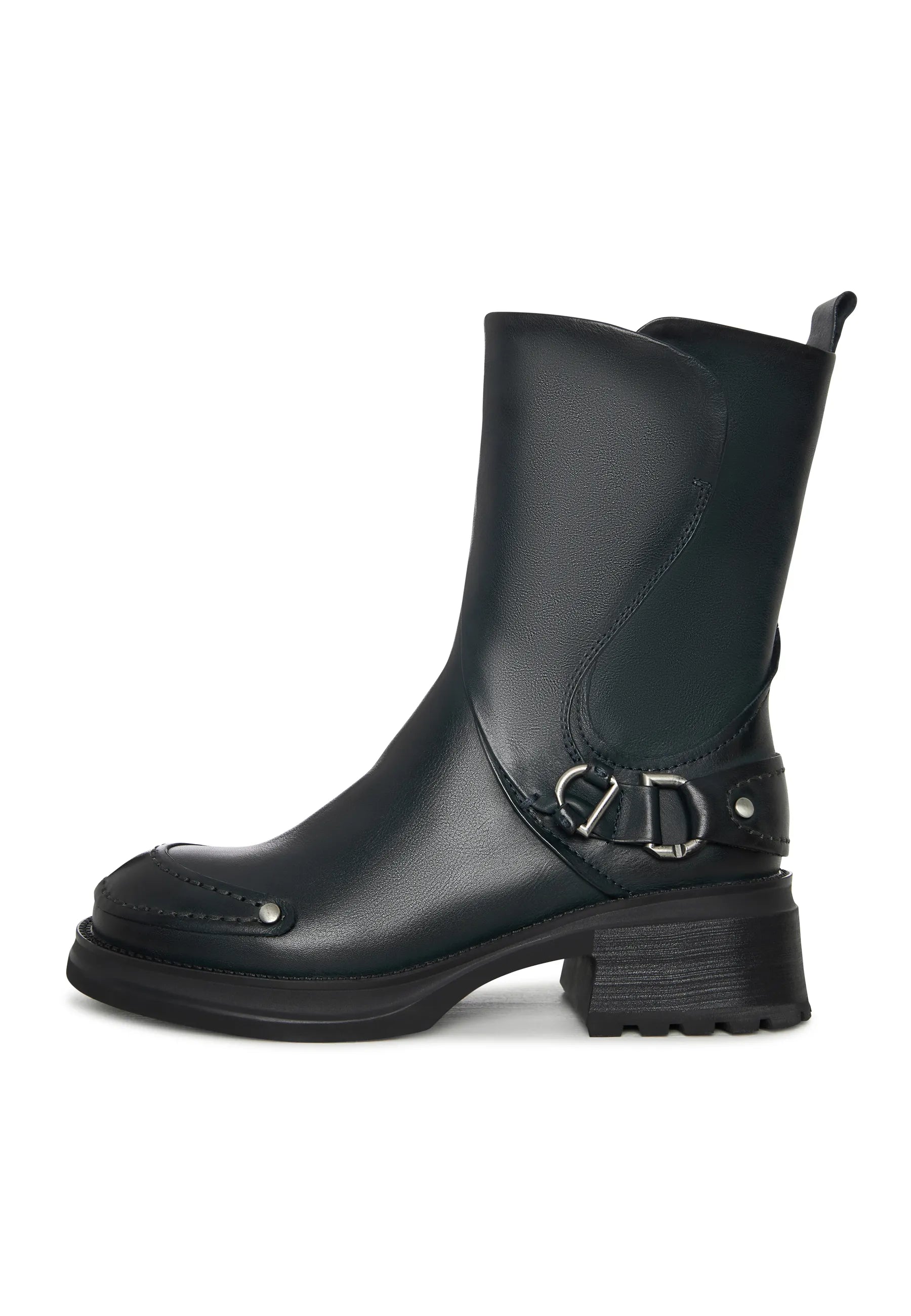 Rebel Buckled Mid-Calf Boots - Dark Green