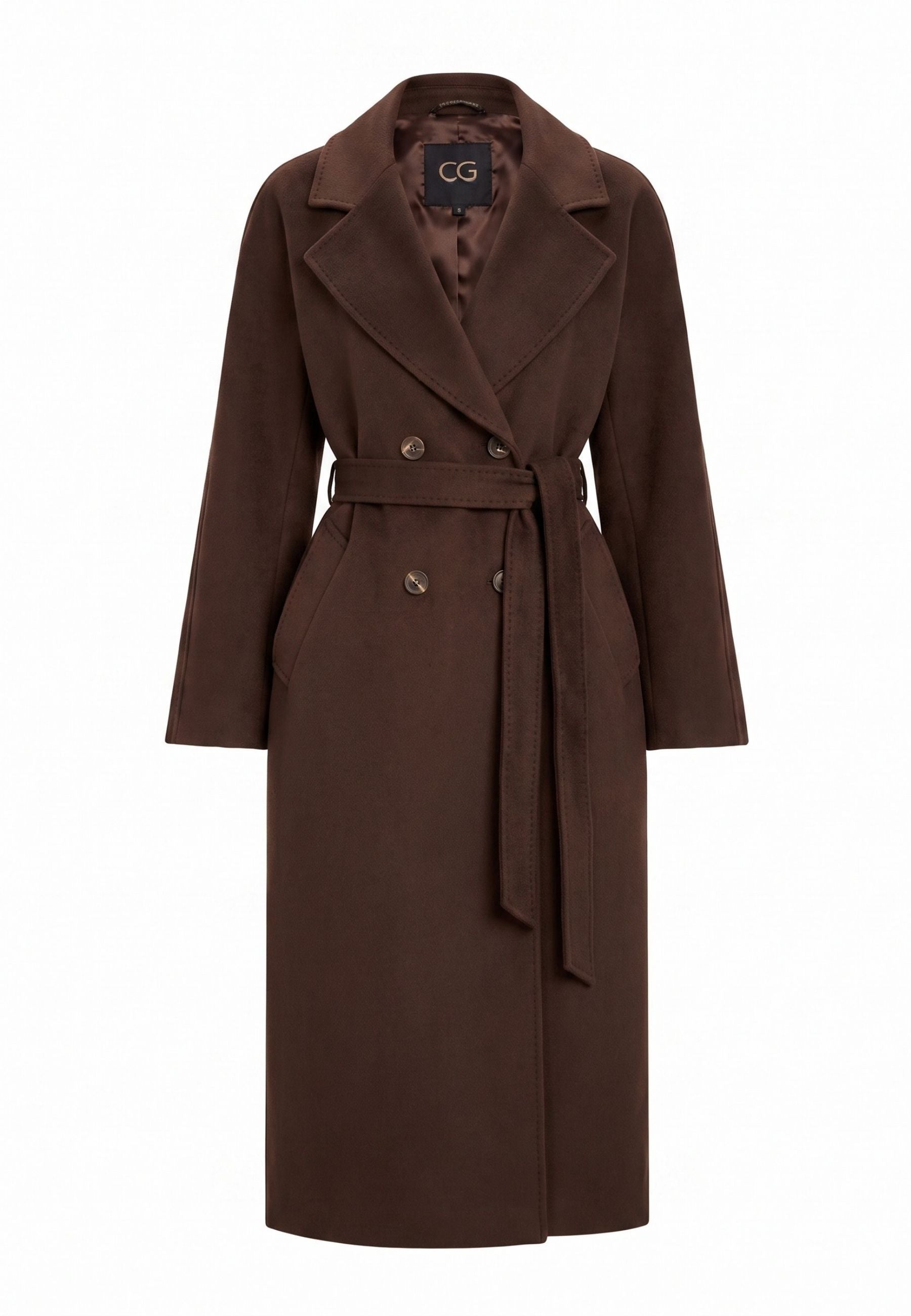 Manteau croisé ceinturé – Chocolat