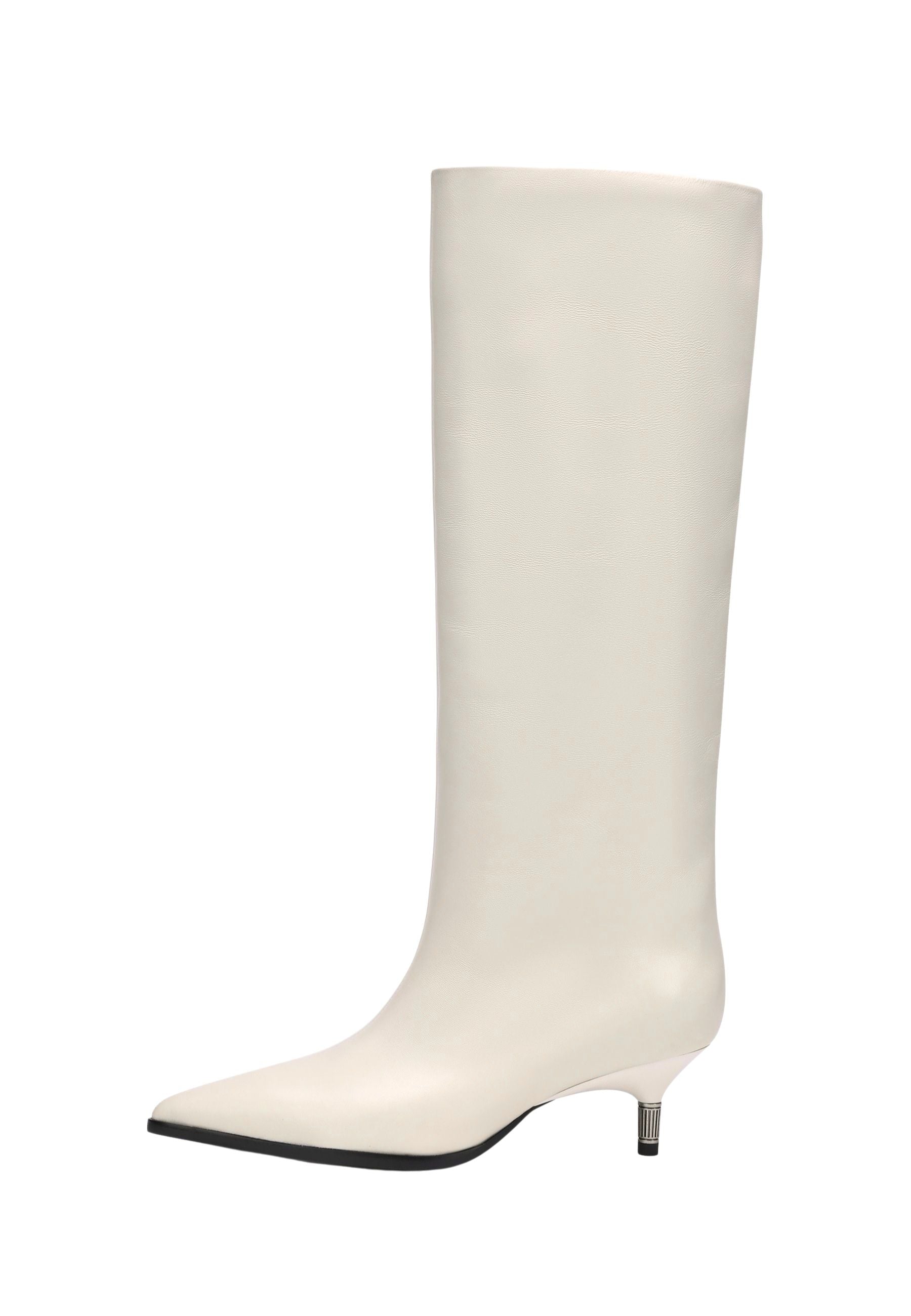 Kniehohe Stiefel aus Leder mit spitzer Kappe – Weiß