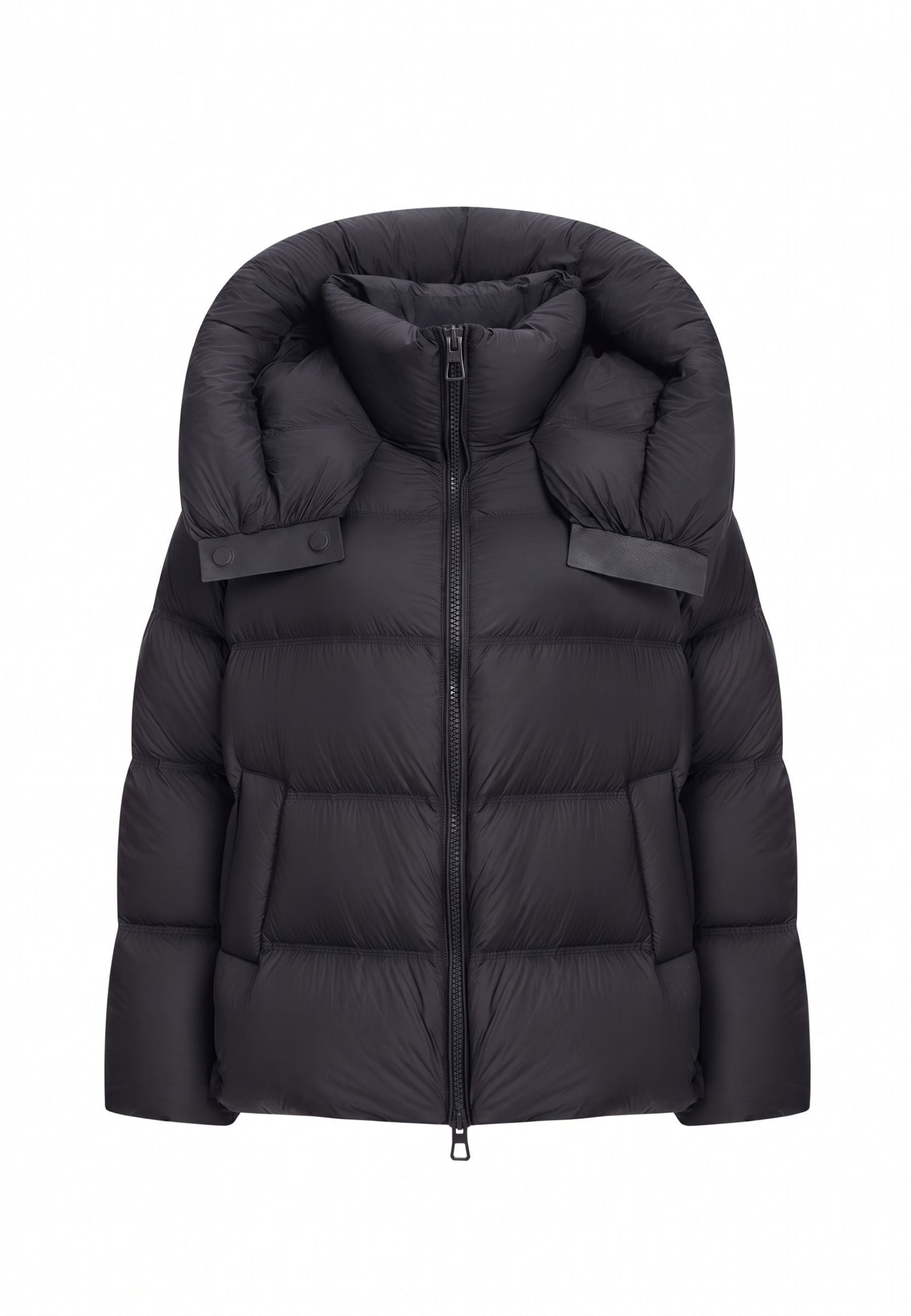 Kurze Daunen-Steppjacke mit Kapuze – Schwarz