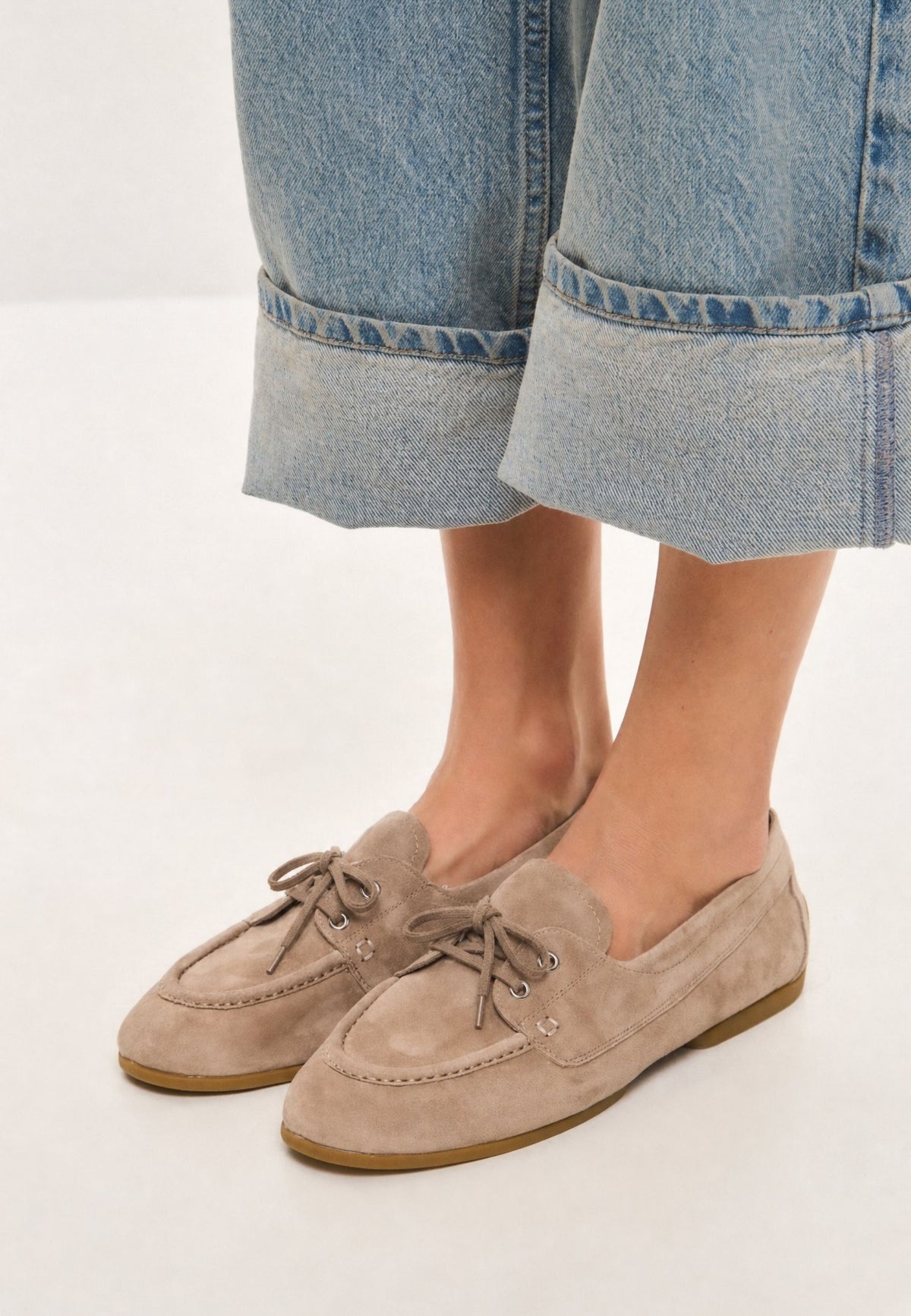 Loafers met veters van suède – Beige