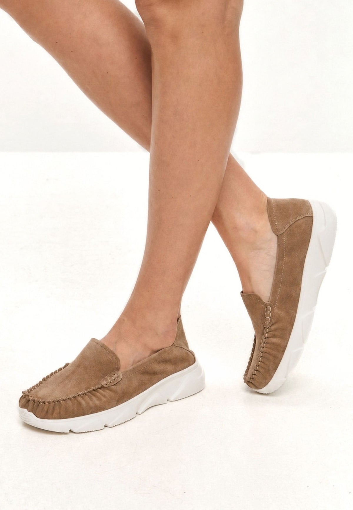 Leather Platform Moccasins Alisa - Beige