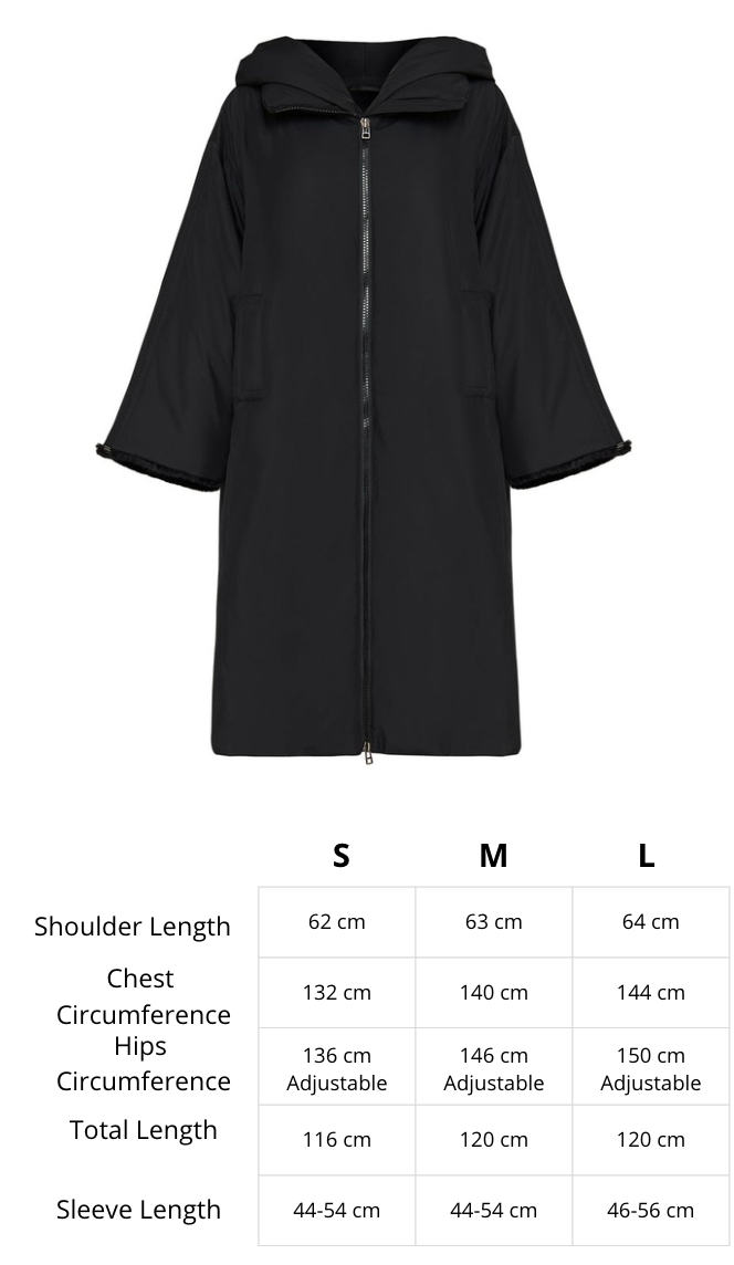 A stylish black oversized puffer coat with a hood and faux fur cuffs, perfect for plus size outerwear in women's fashion.