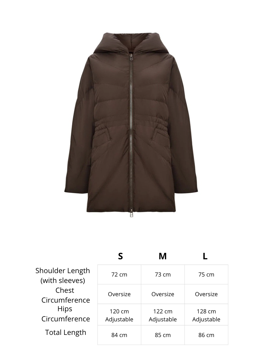 A fashionable and warm women's brown hooded quilted jacket, perfect for winter fashion with its stylish design.