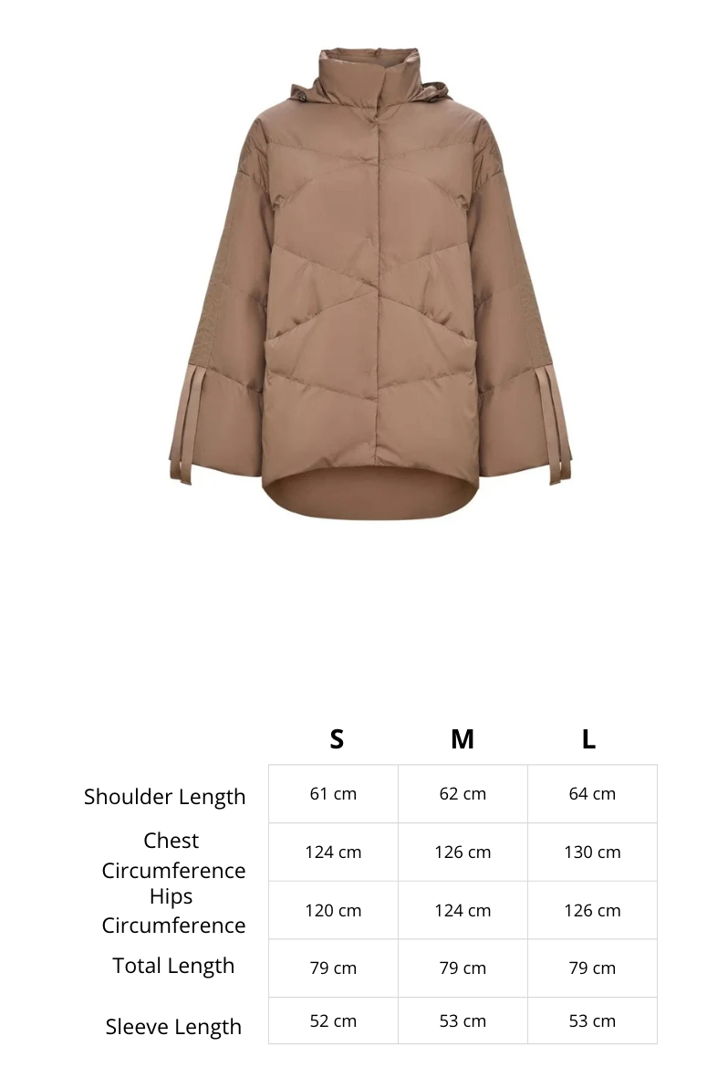 Stay warm in style with this fashionable and oversized quilted puffer jacket in a trendy beige color, perfect for your winter outerwear collection.