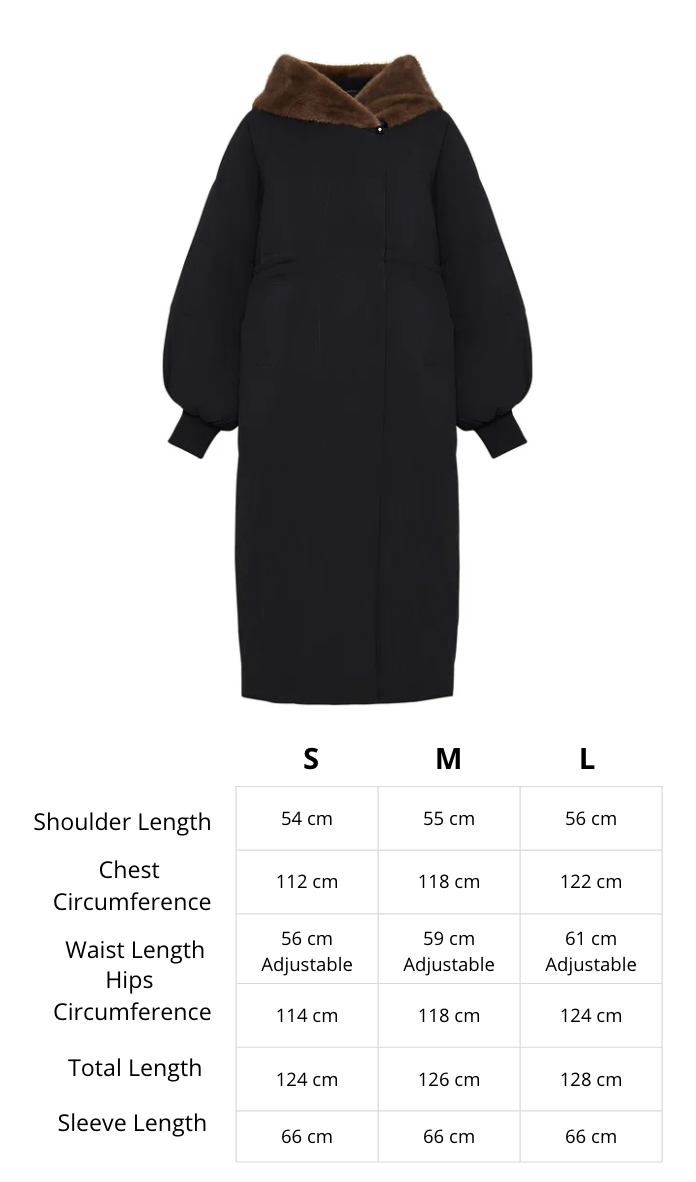 A stylish and luxurious hooded winter coat, a high-end designer outerwear piece that is both fashionable and practical for the upcoming winter season.