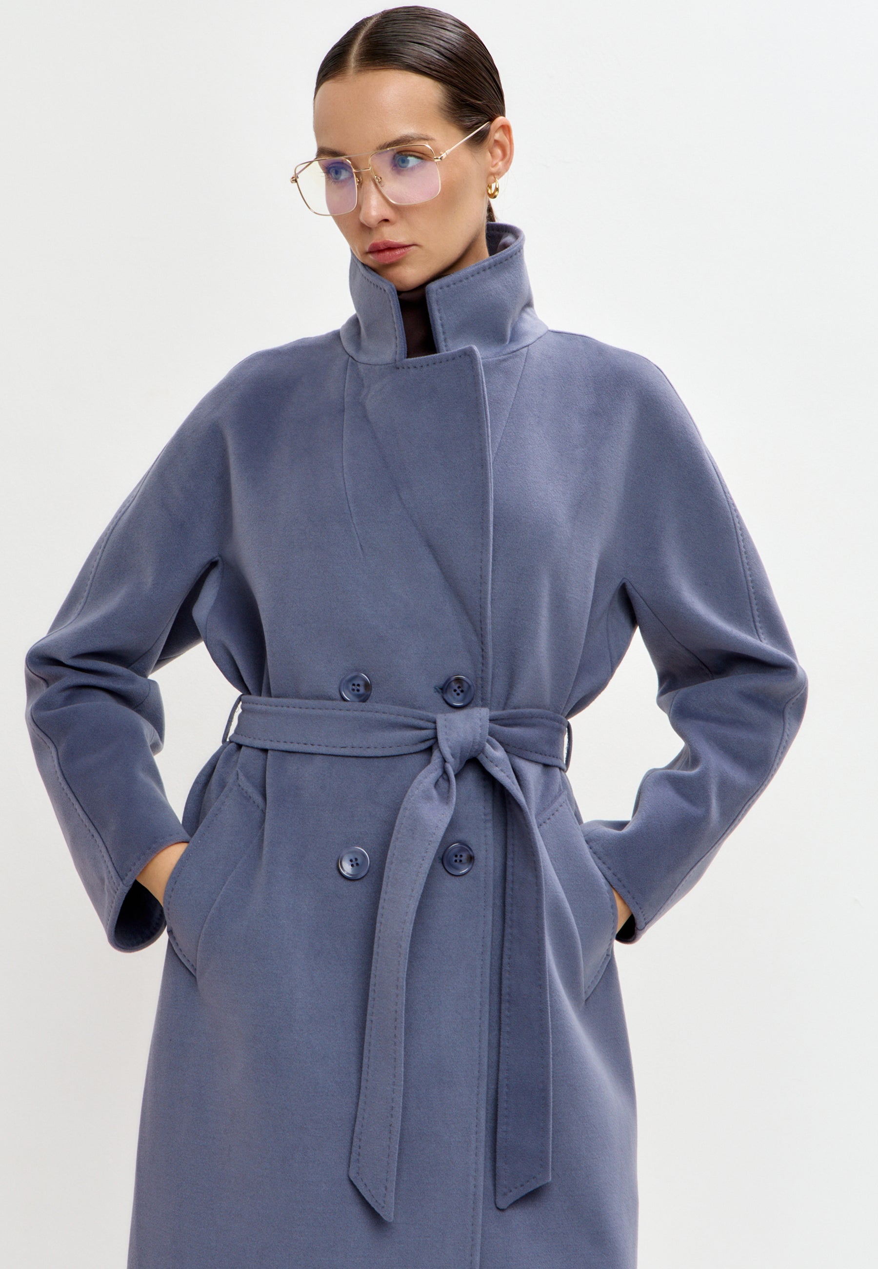 Manteau croisé ceinturé – Bleu clair