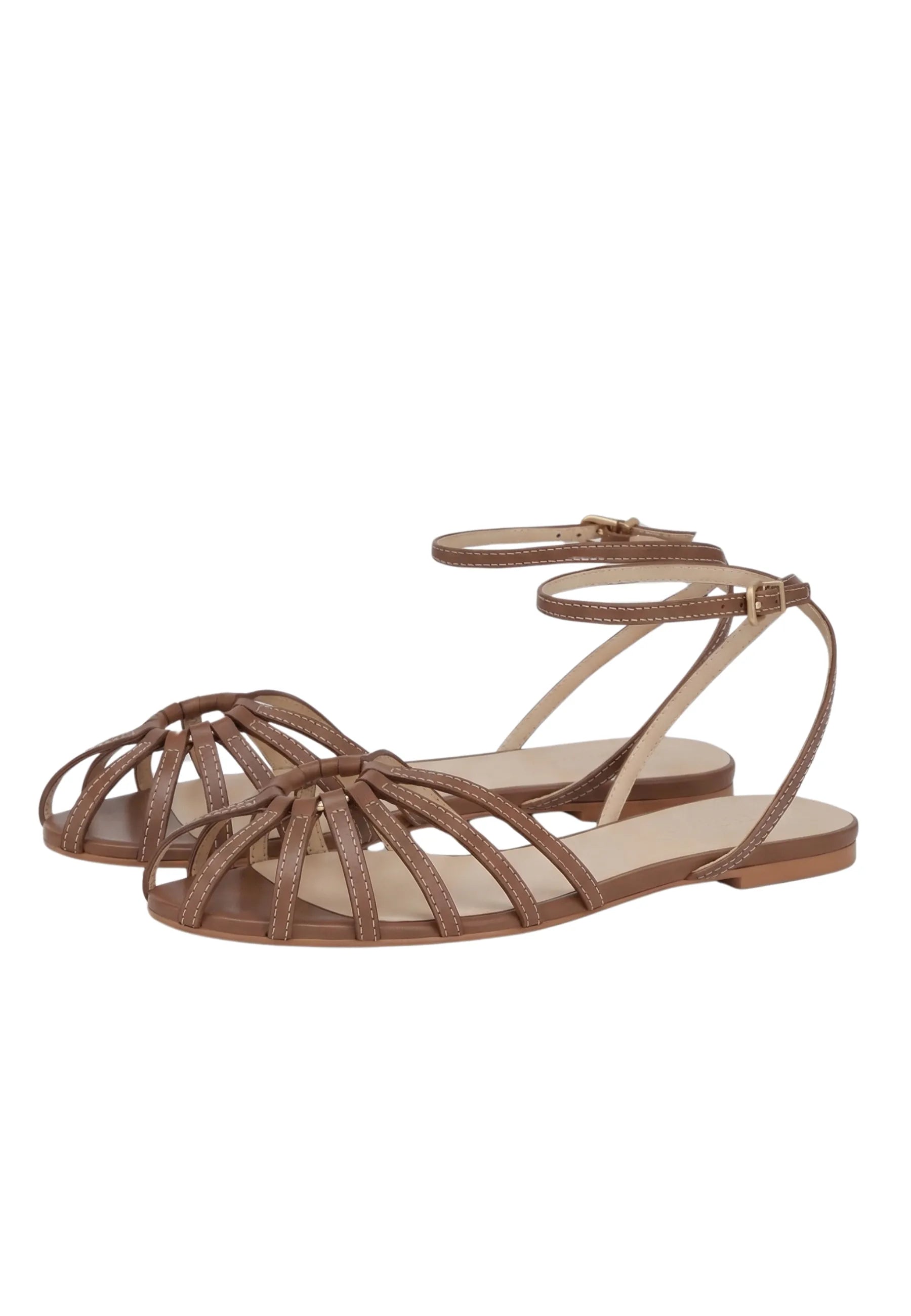 Radiant Strap Flat Sandals - Brown