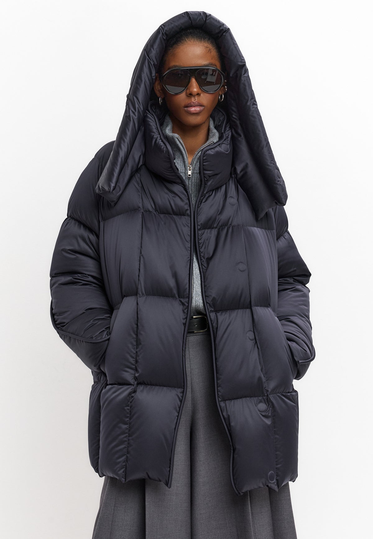 Oversize Steppjacke mit Kapuze – Blau