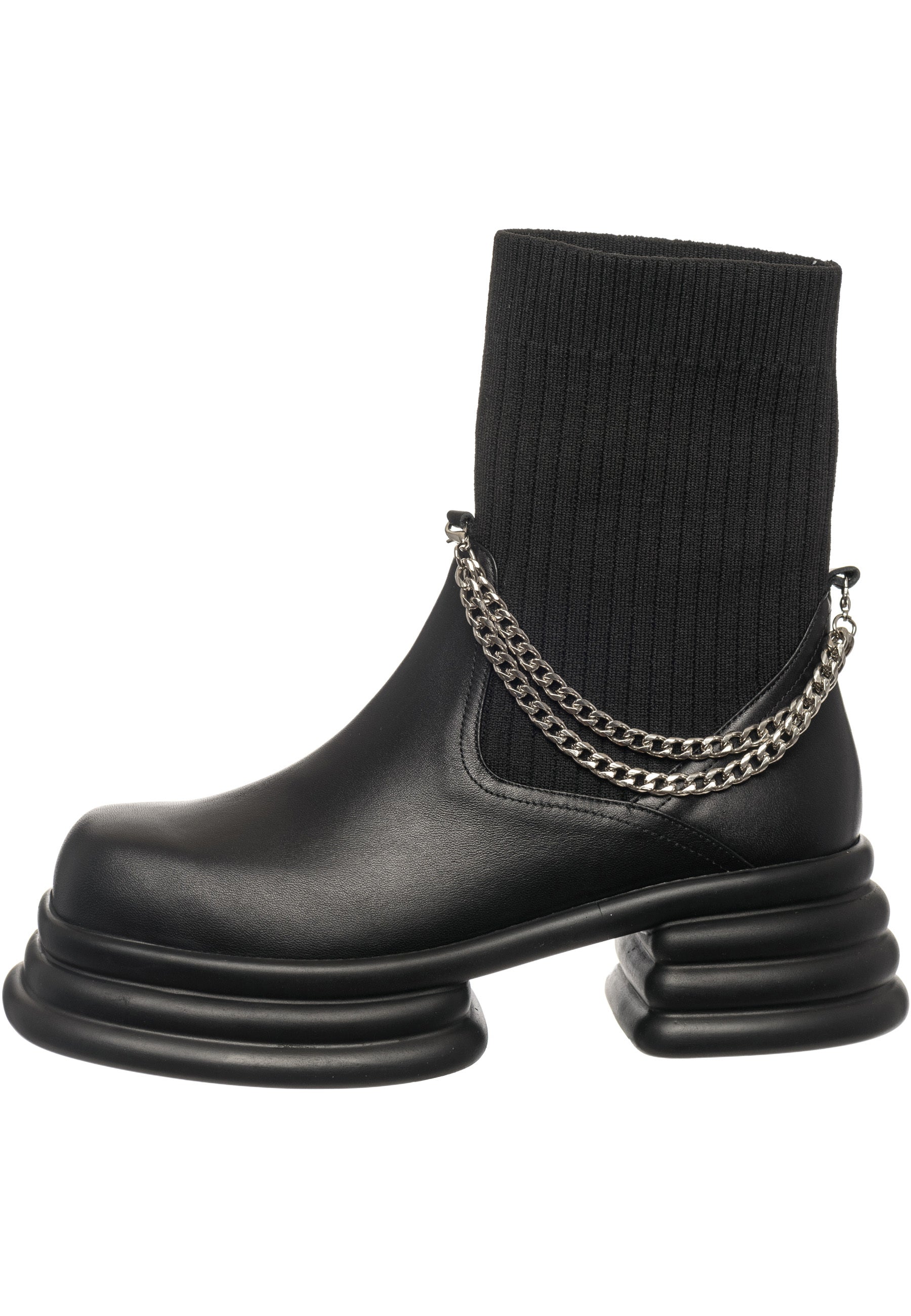 Buty za kostkę z prążkowanej skarpety z łańcuszkiem