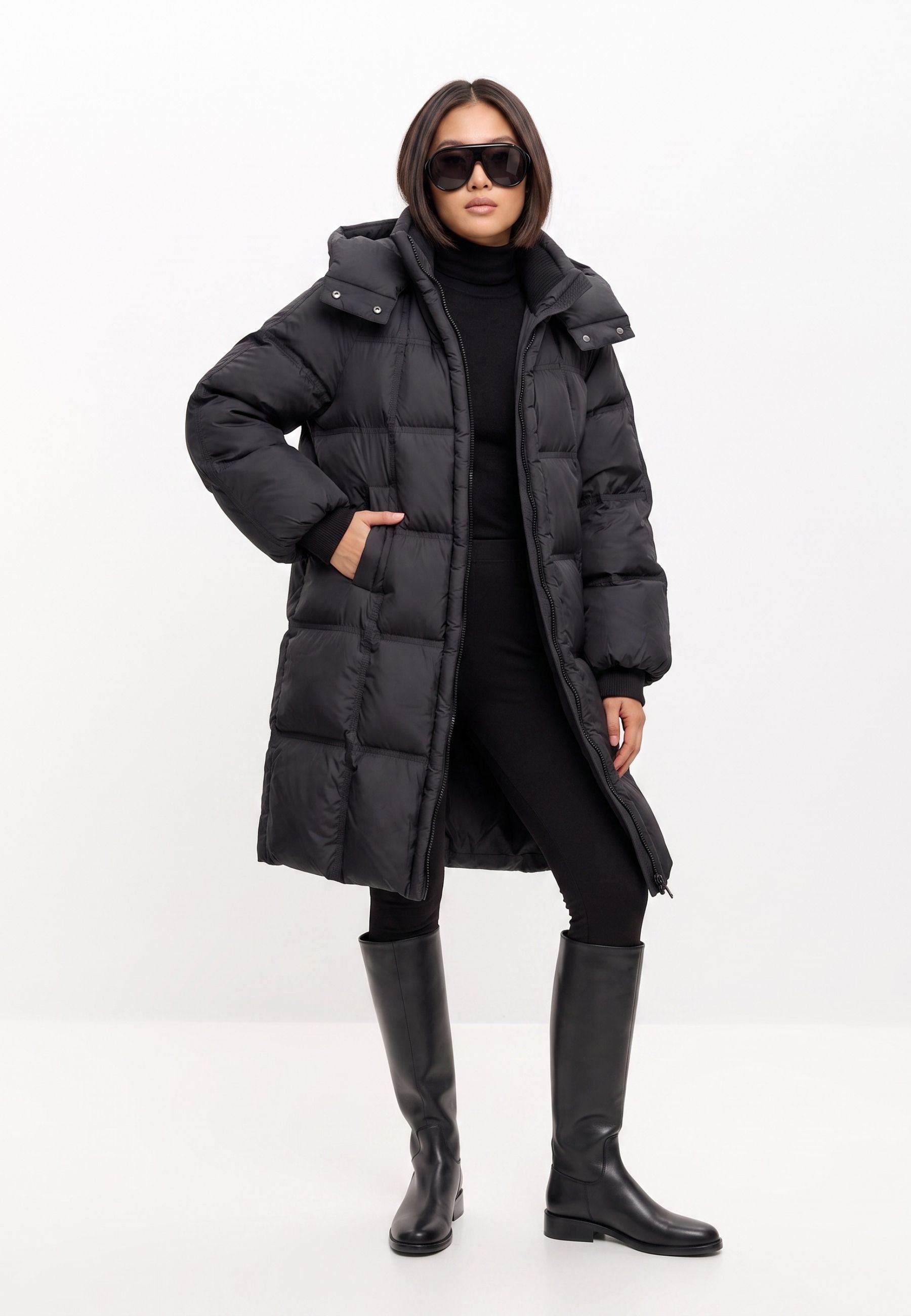 Manteau long matelassé en duvet – Noir