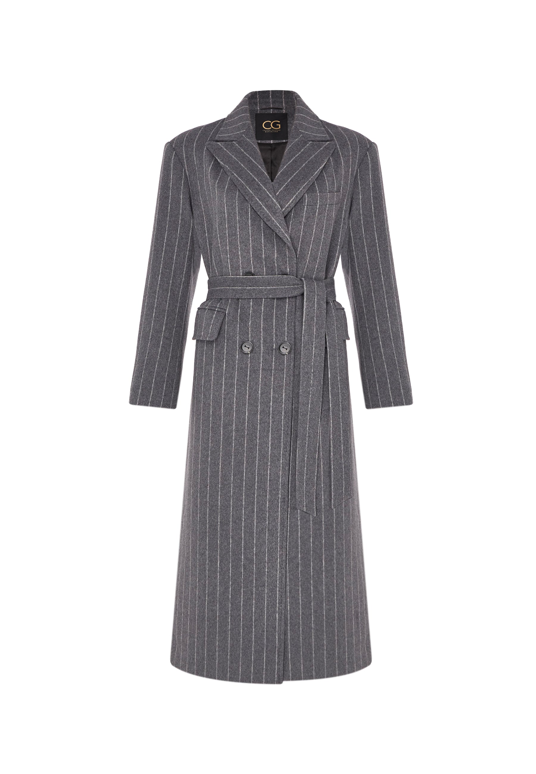 Manteau long en mélange de laine à rayures fines