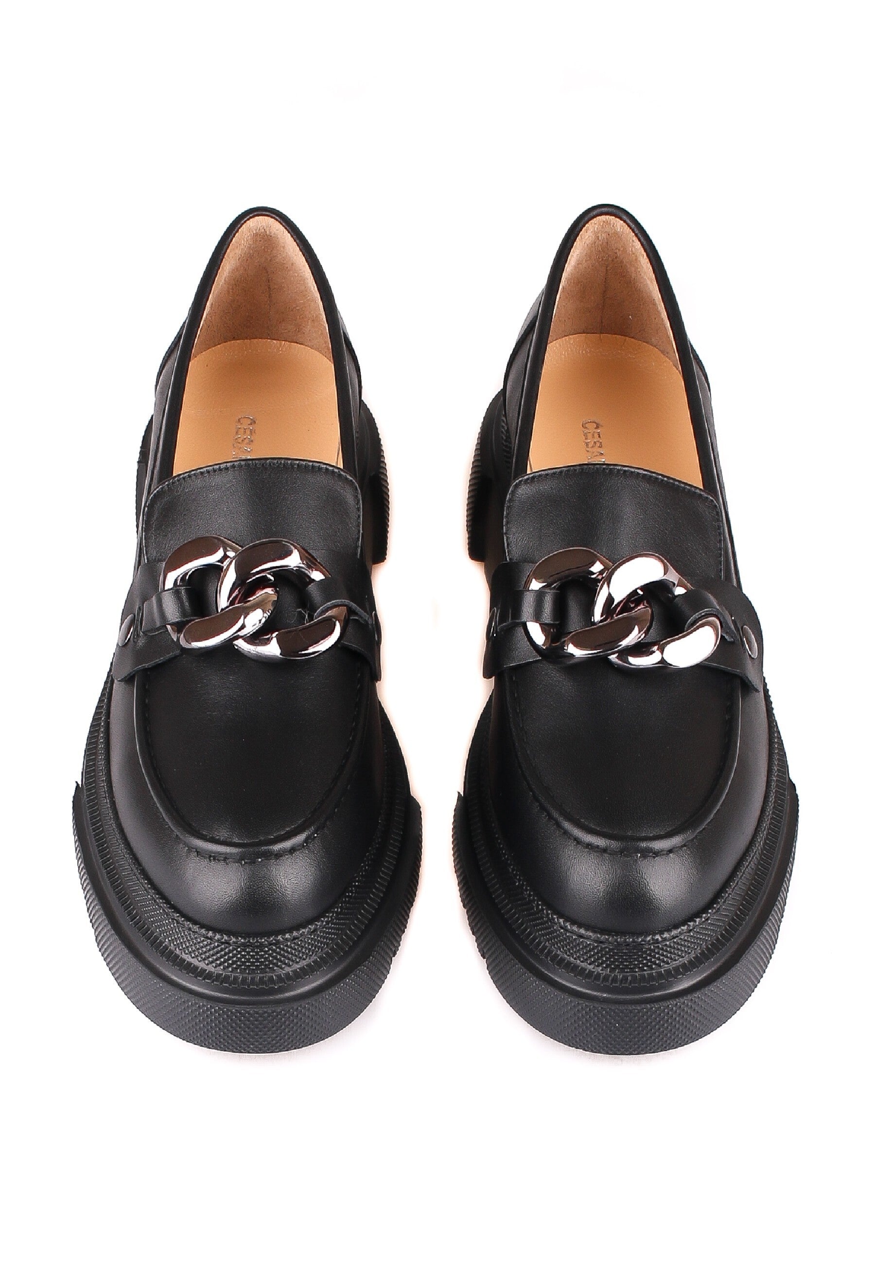 Chunky Chain Detail Loafers - Black