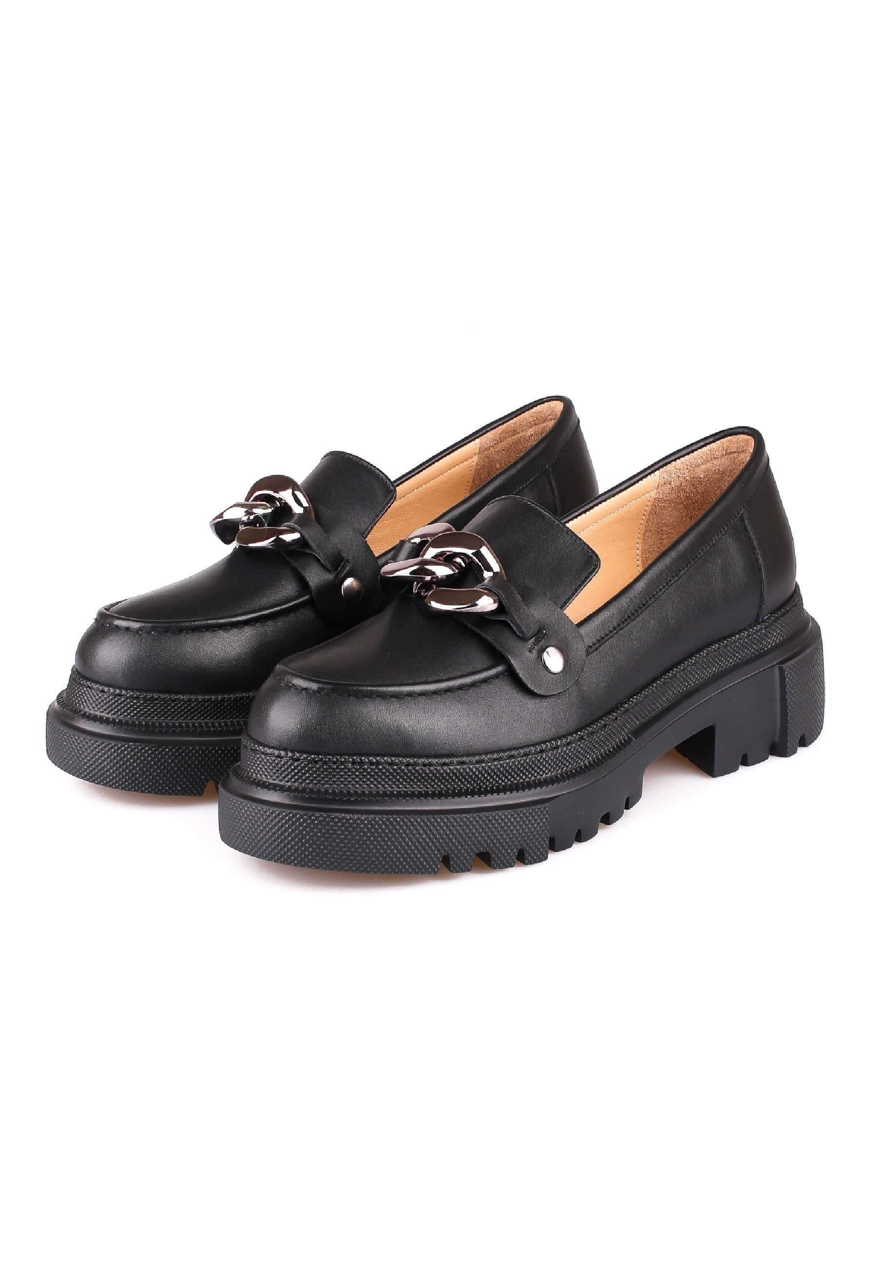 Chunky Chain Detail Loafers - Black