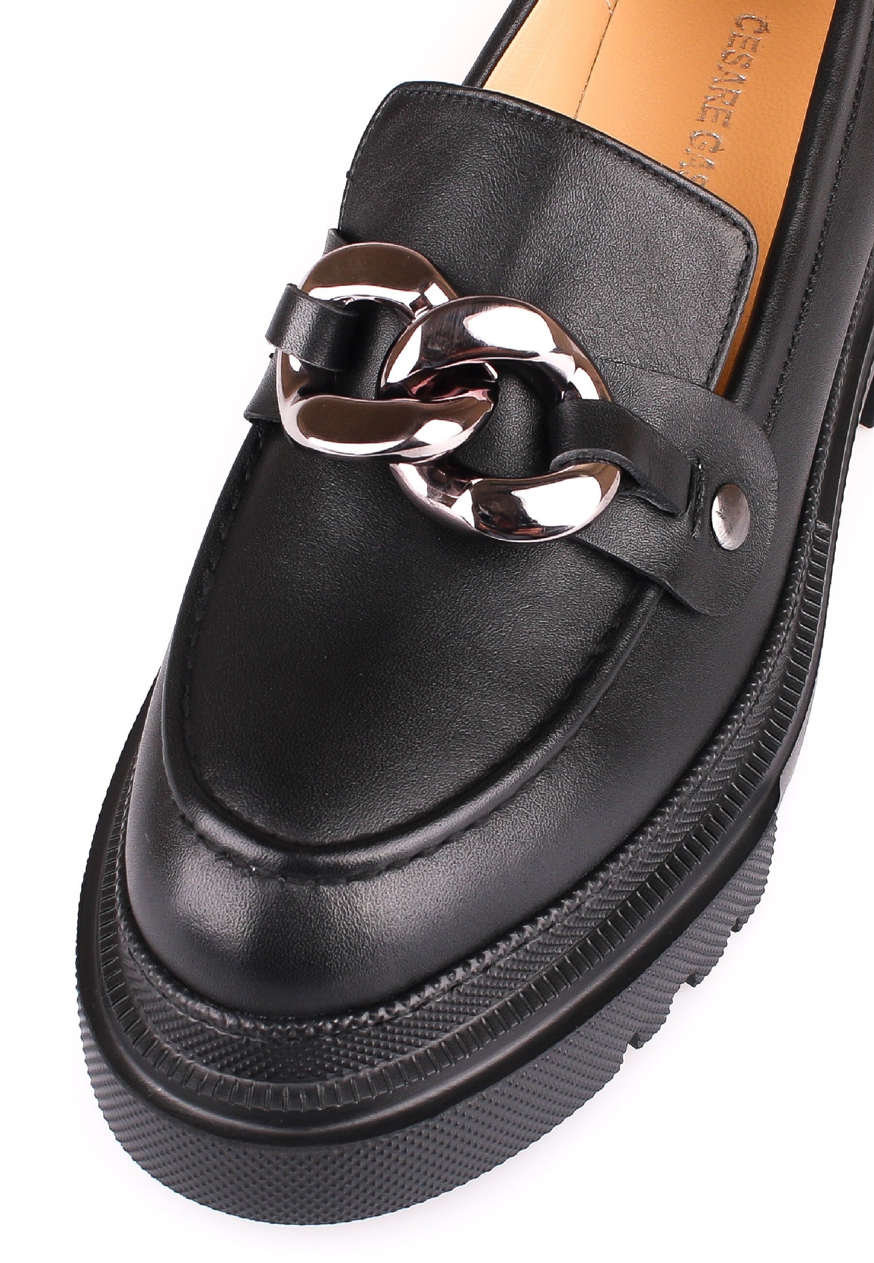 Chunky Chain Detail Loafers - Black