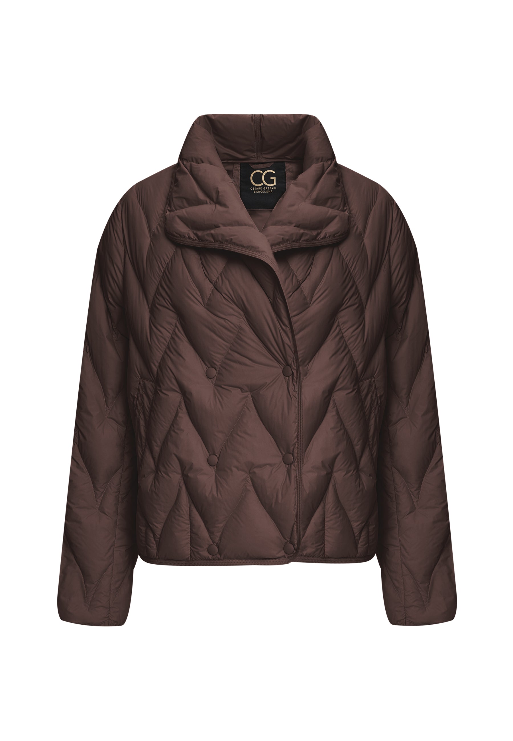 Kurz geschnittene Steppjacke mit Chevron-Muster – Braun