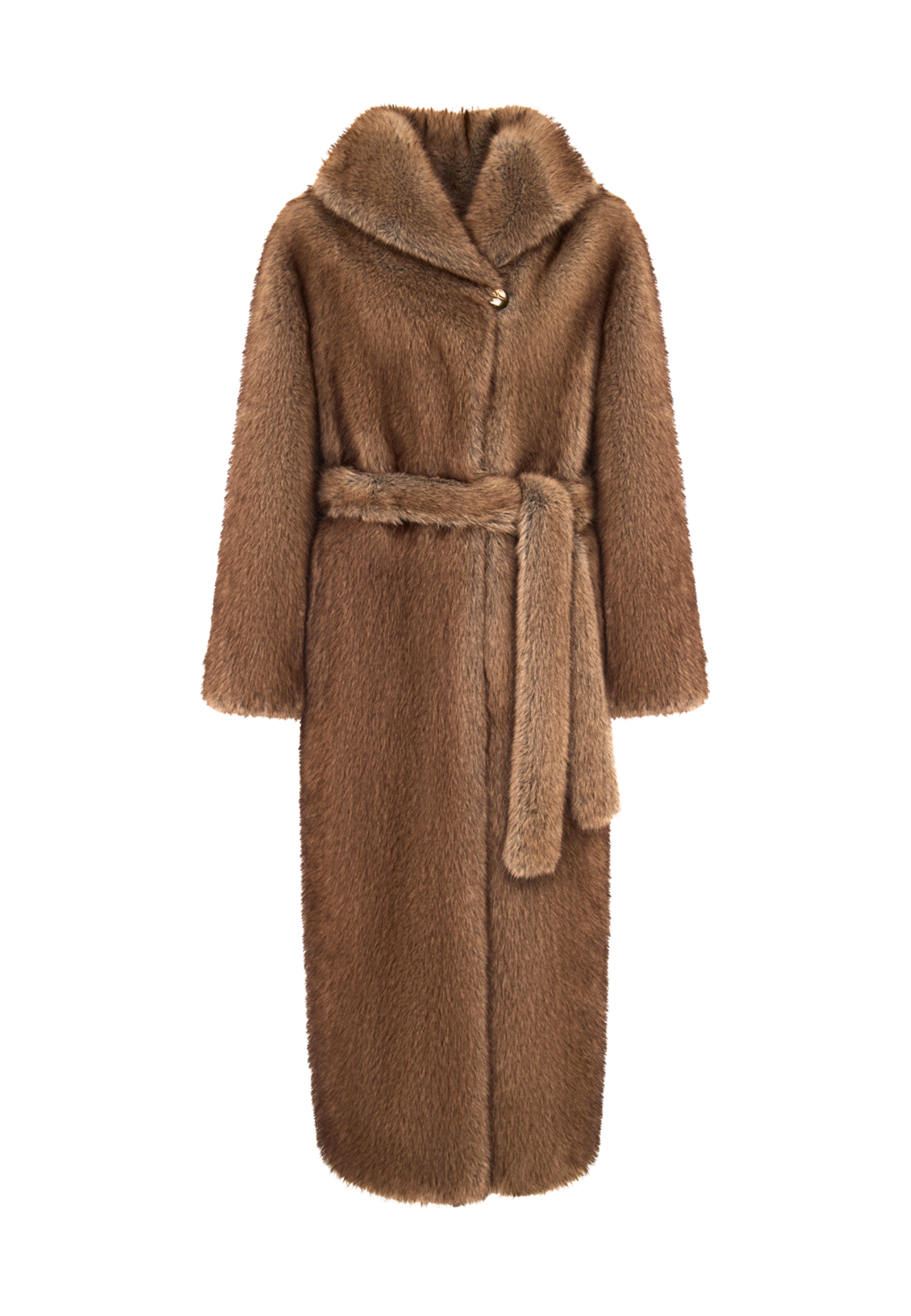 Couture Faux Fur Maxi Coat – Sable Brown