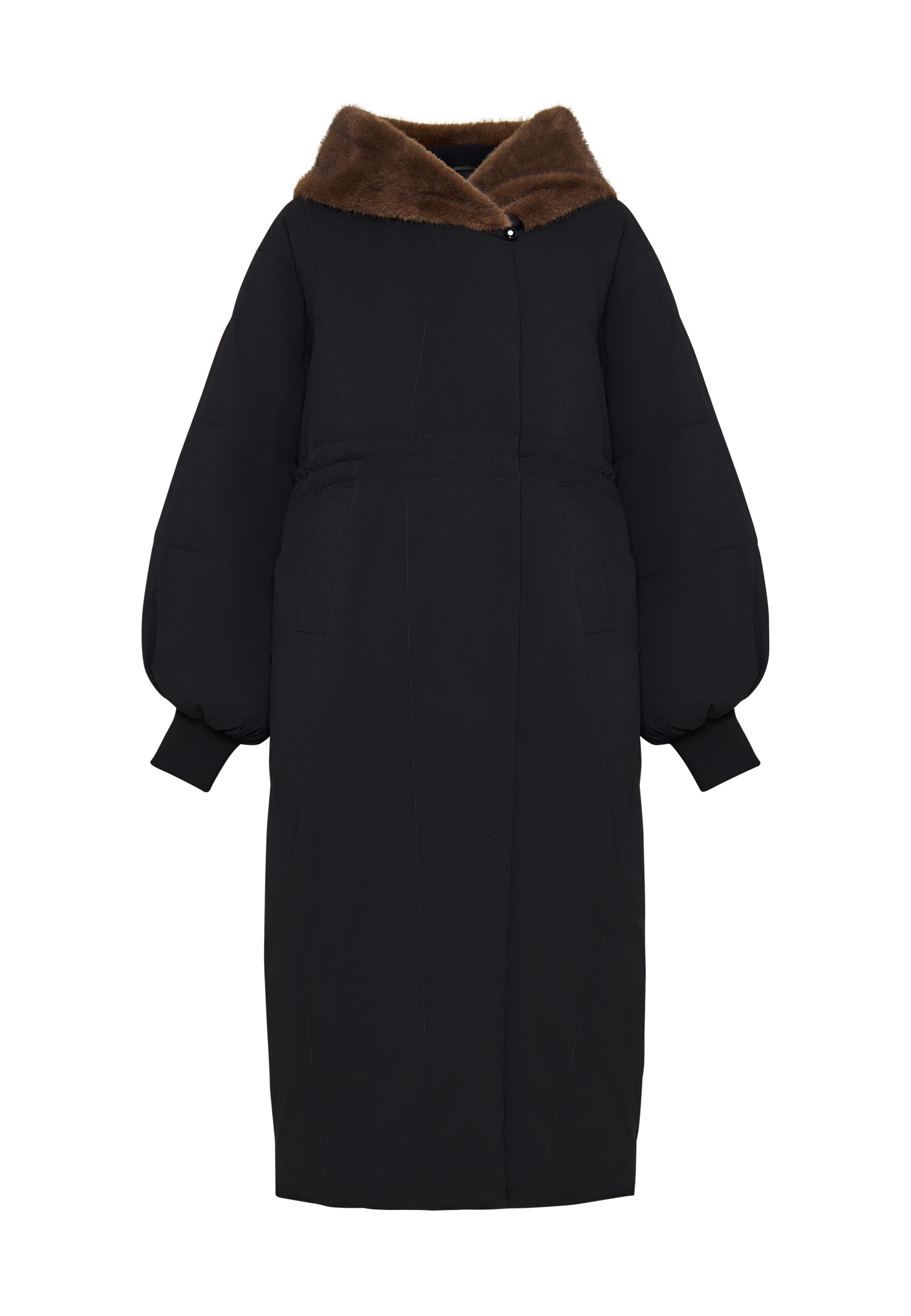 A stylish and luxurious hooded coat, the perfect high-end winter jacket for fashion-forward individuals looking for designer outerwear like this fashionable parka.