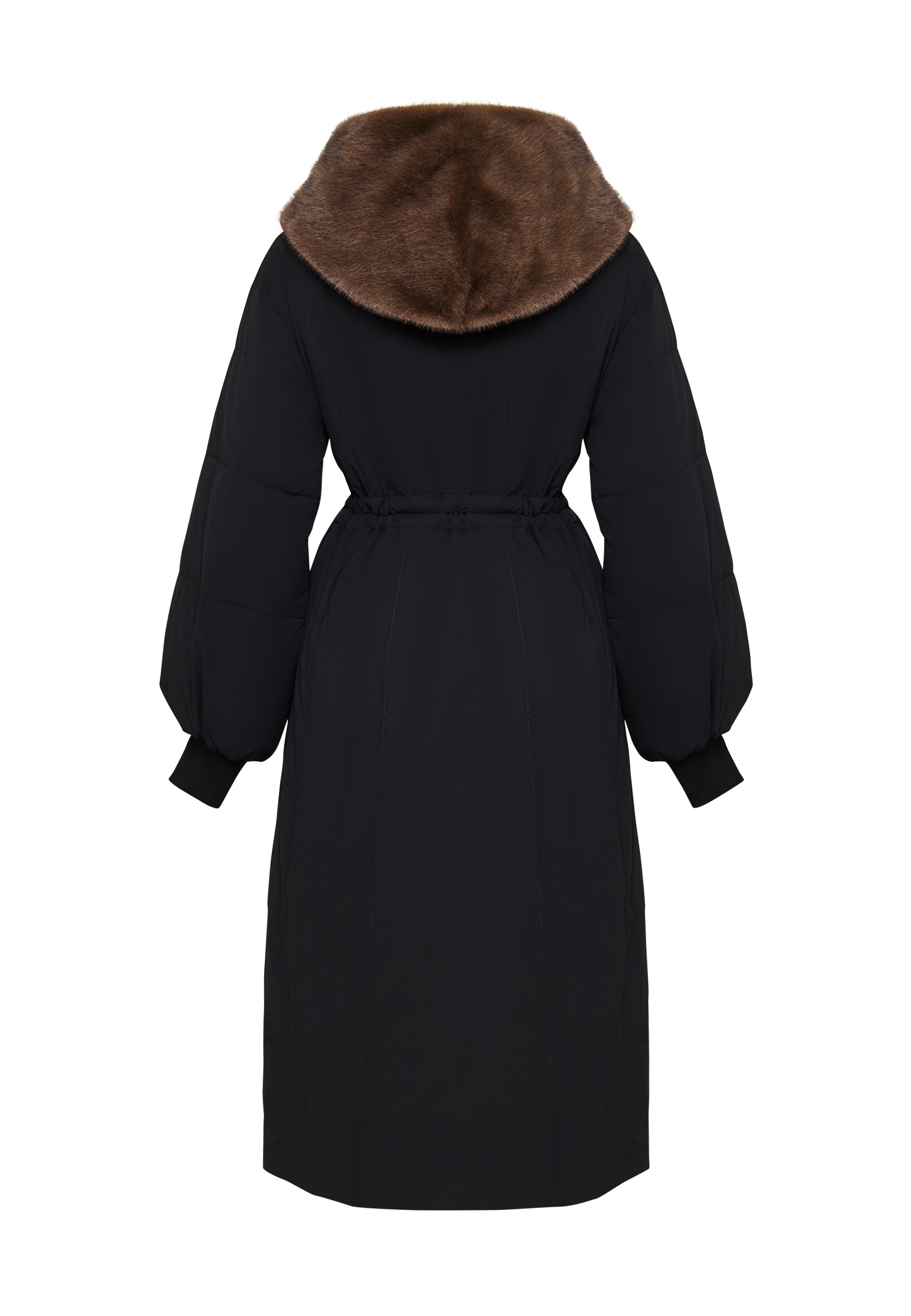 A stylish and luxurious hooded winter coat, perfect for staying warm in high-end designer outerwear this season.