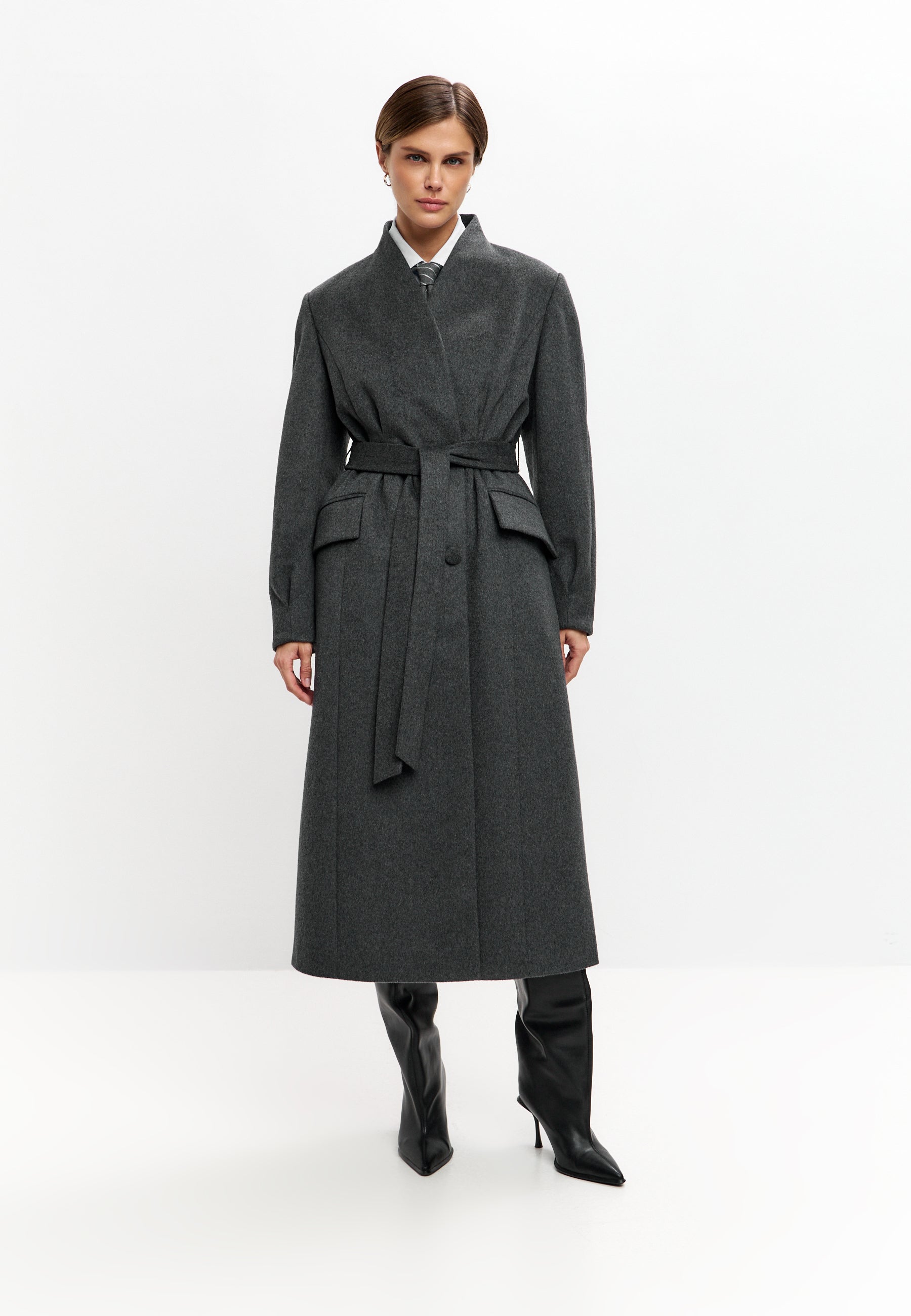 Manteau croisé en mélange de laine – gris foncé