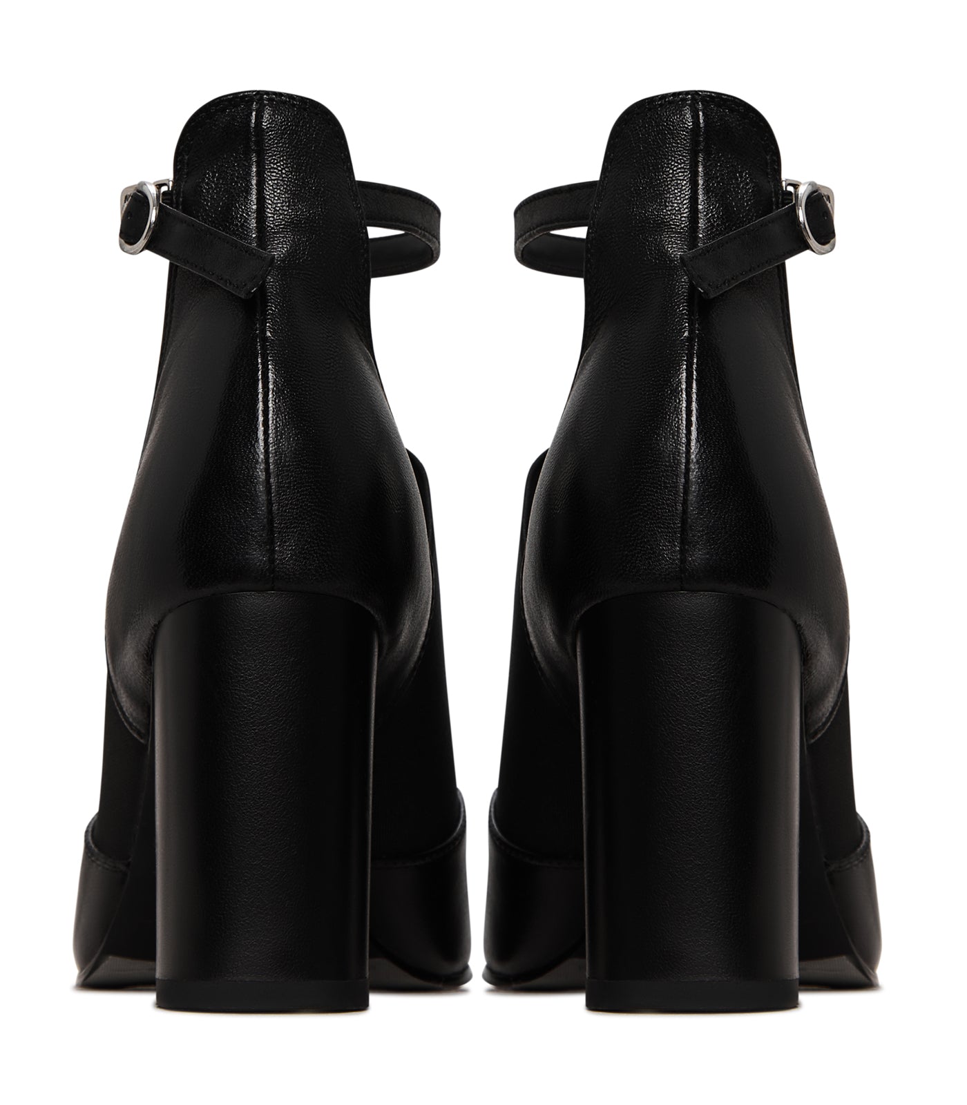 Elevated T-Strap Block Heels - Patent Black