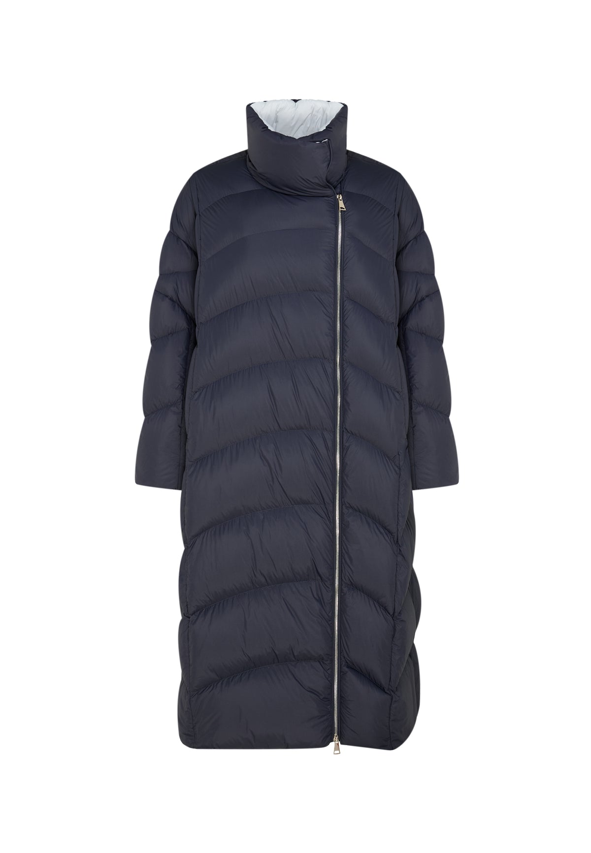 Piumino lungo trapuntato a chevron – Blu