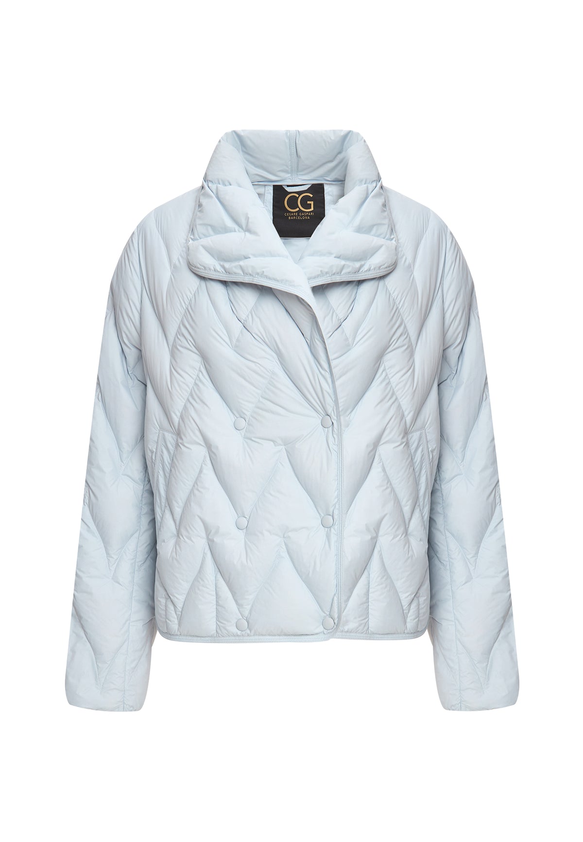 Kurz geschnittene Steppjacke mit Chevron-Muster – Hellblau