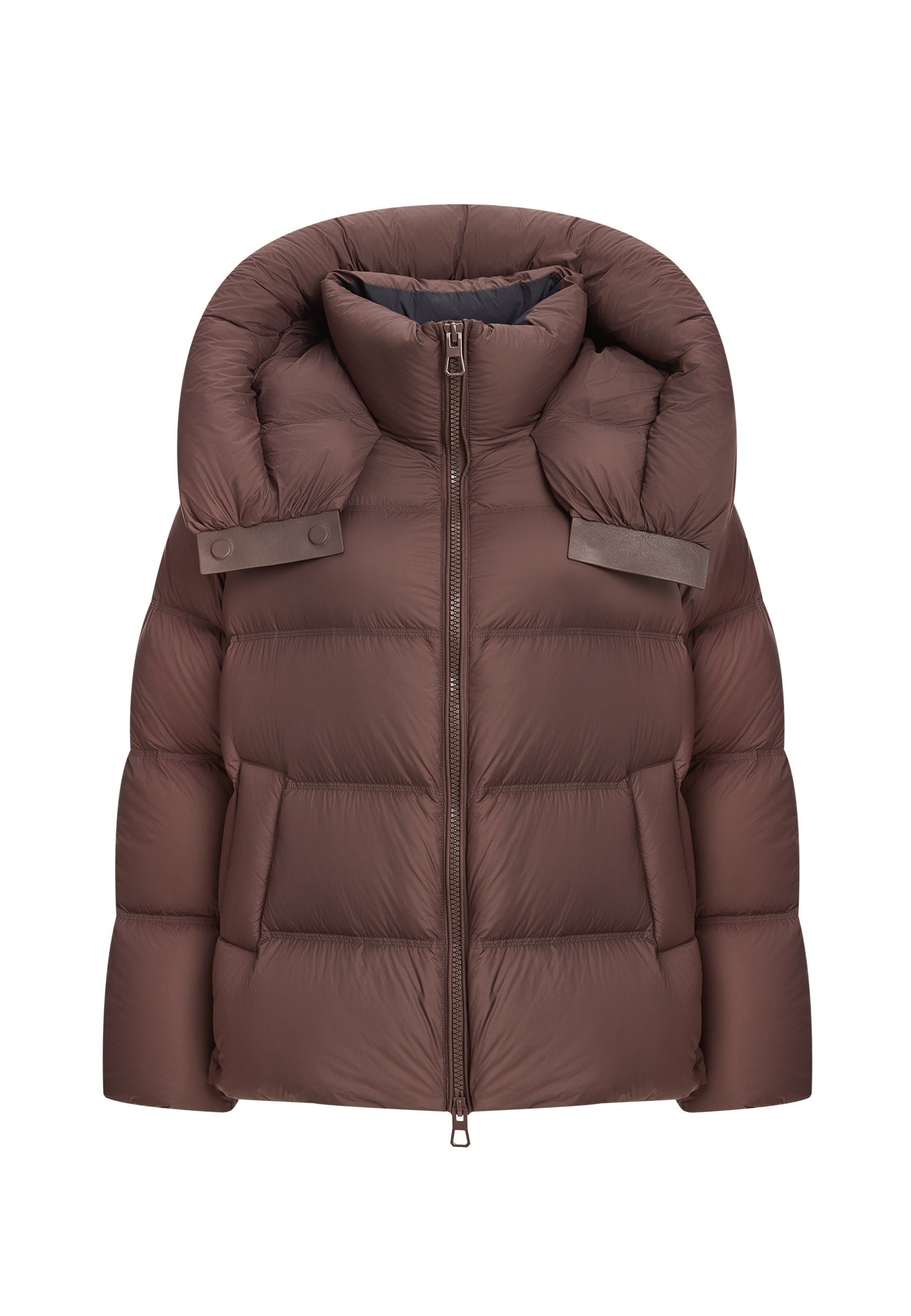 Kurze Daunen-Steppjacke mit Kapuze – Braun