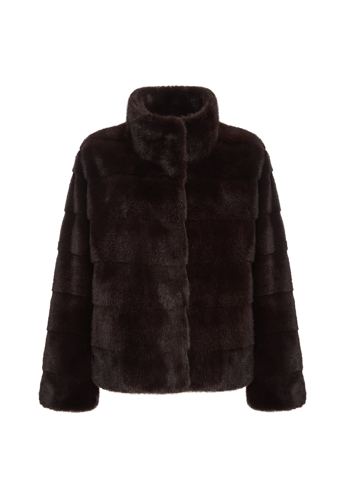 Jacke aus Kunstfell mit Turtle-Kragen – Schokolade