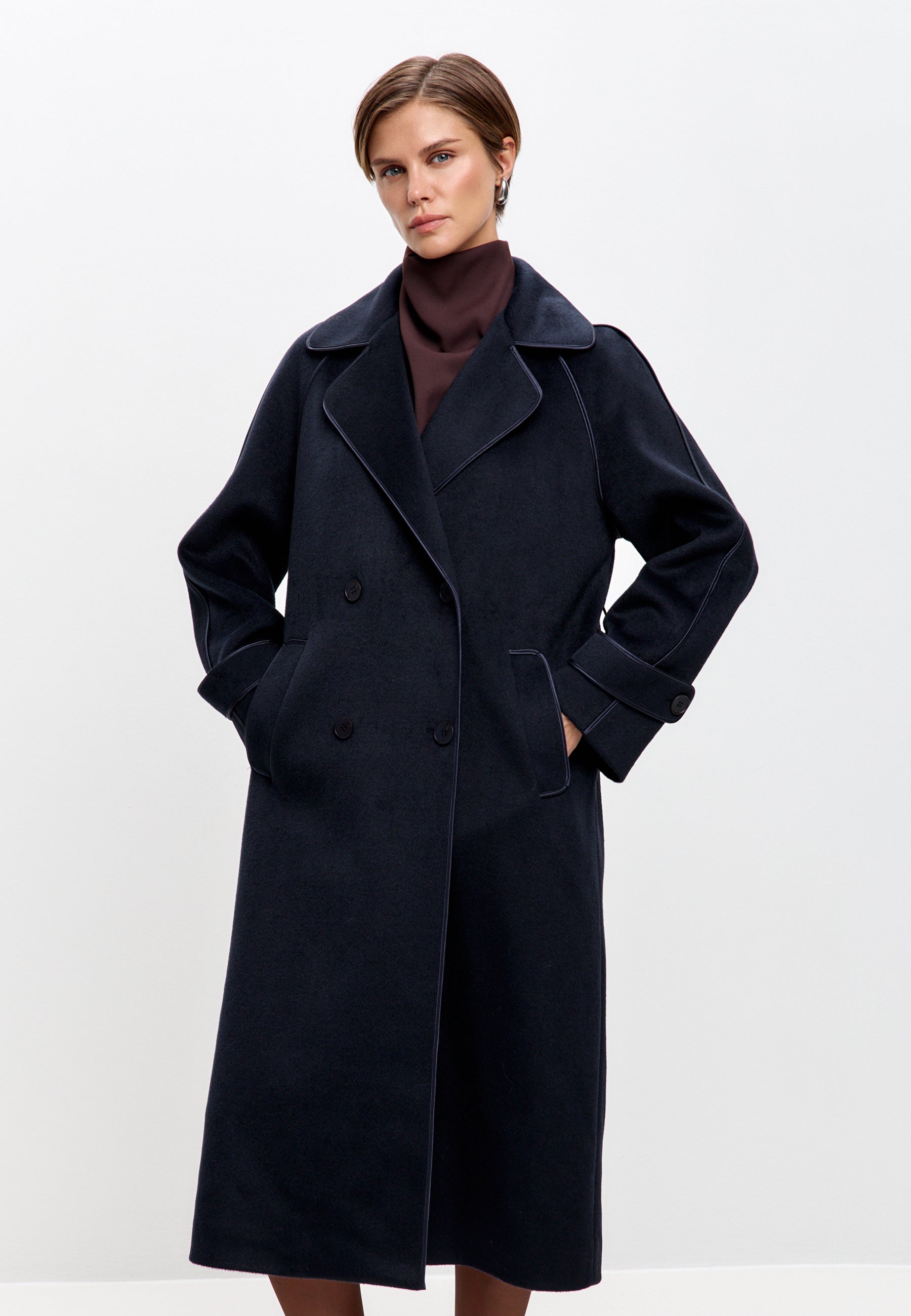 Chaqueta de mezcla de lana con solapa – Azul