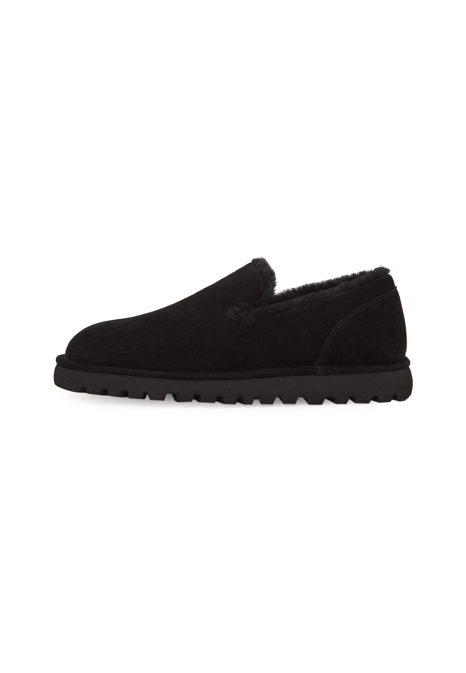 Slip-on loafers i mocka med fårskinnsfoder – Svart