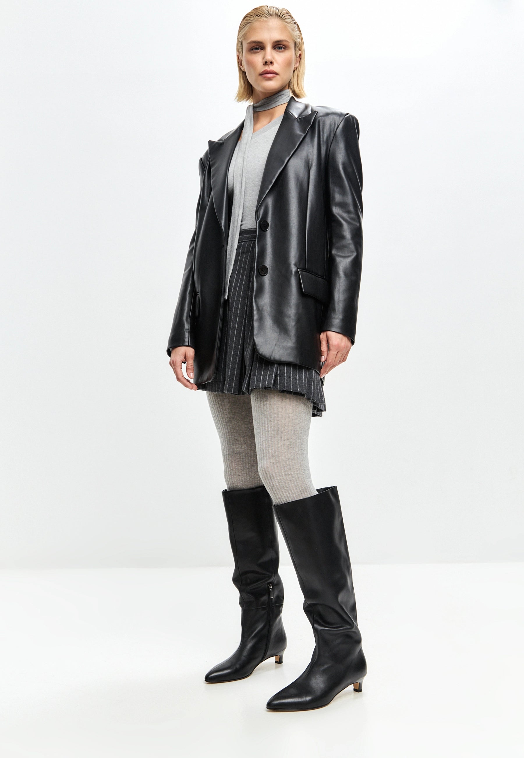 Elegant Leather Knee-High Boot - Black