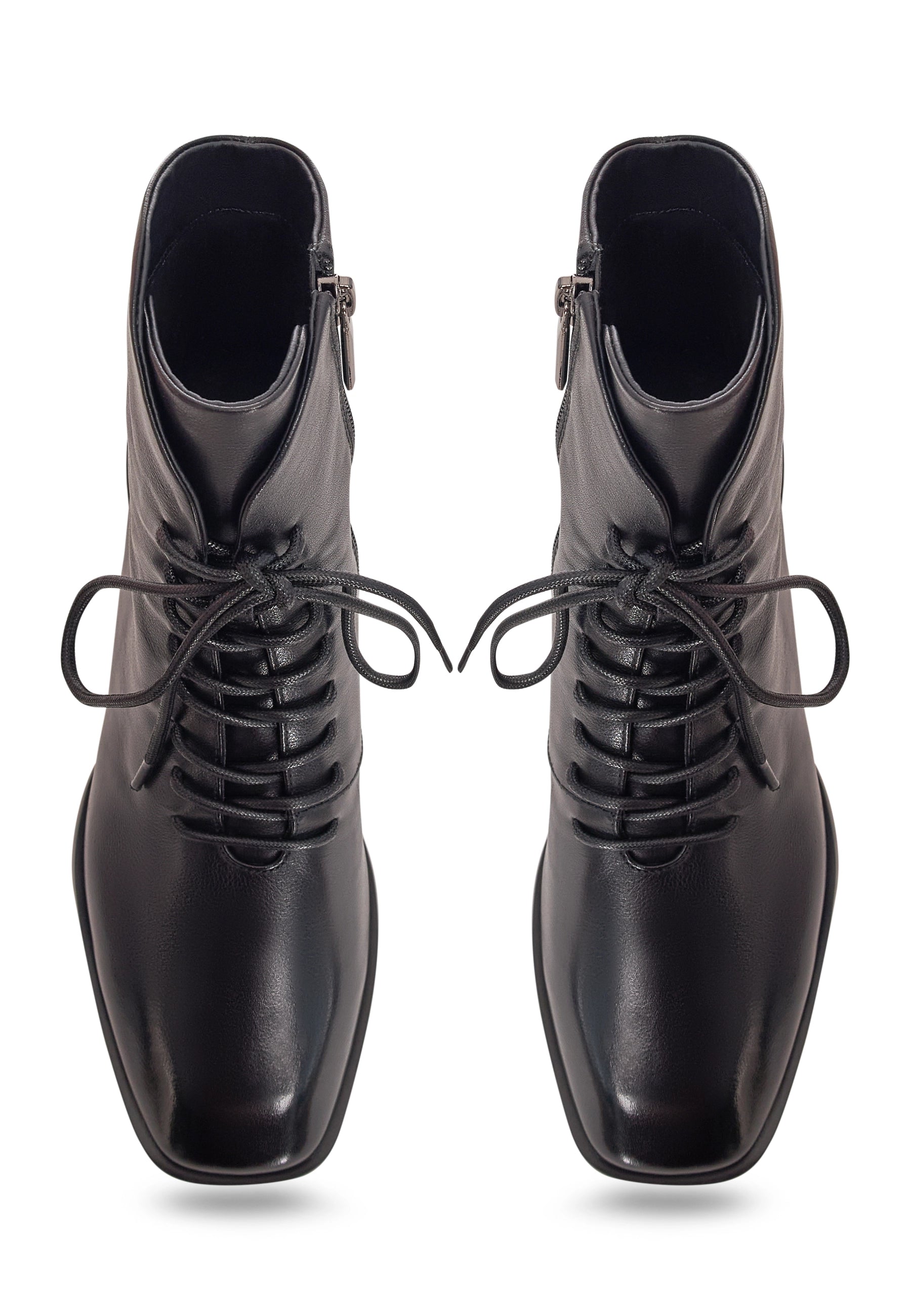 Geometric Heel Lace-Up Bootie - Black