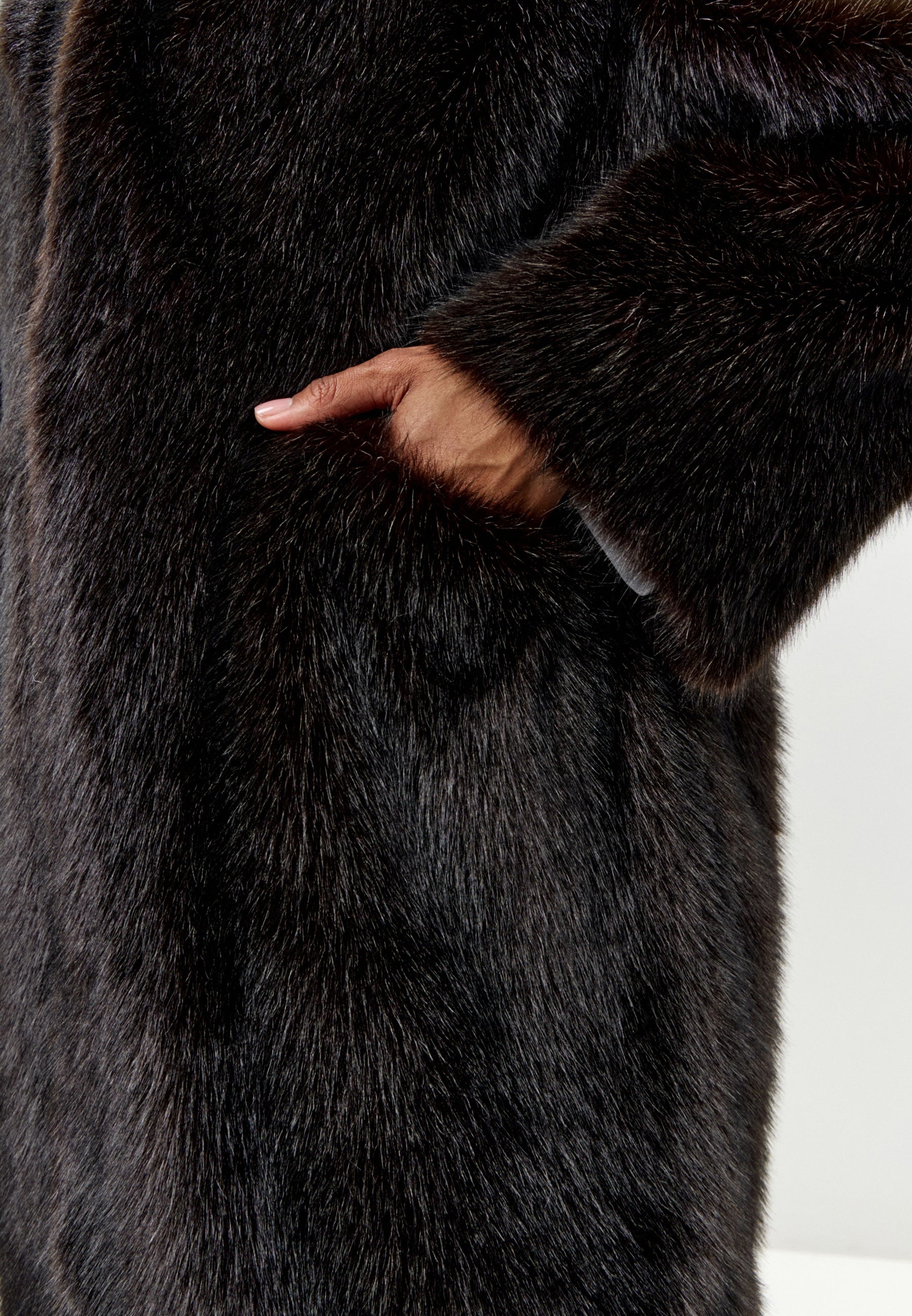 Dark Brown Faux Fur Coat – Long Luxury Winter Jacket