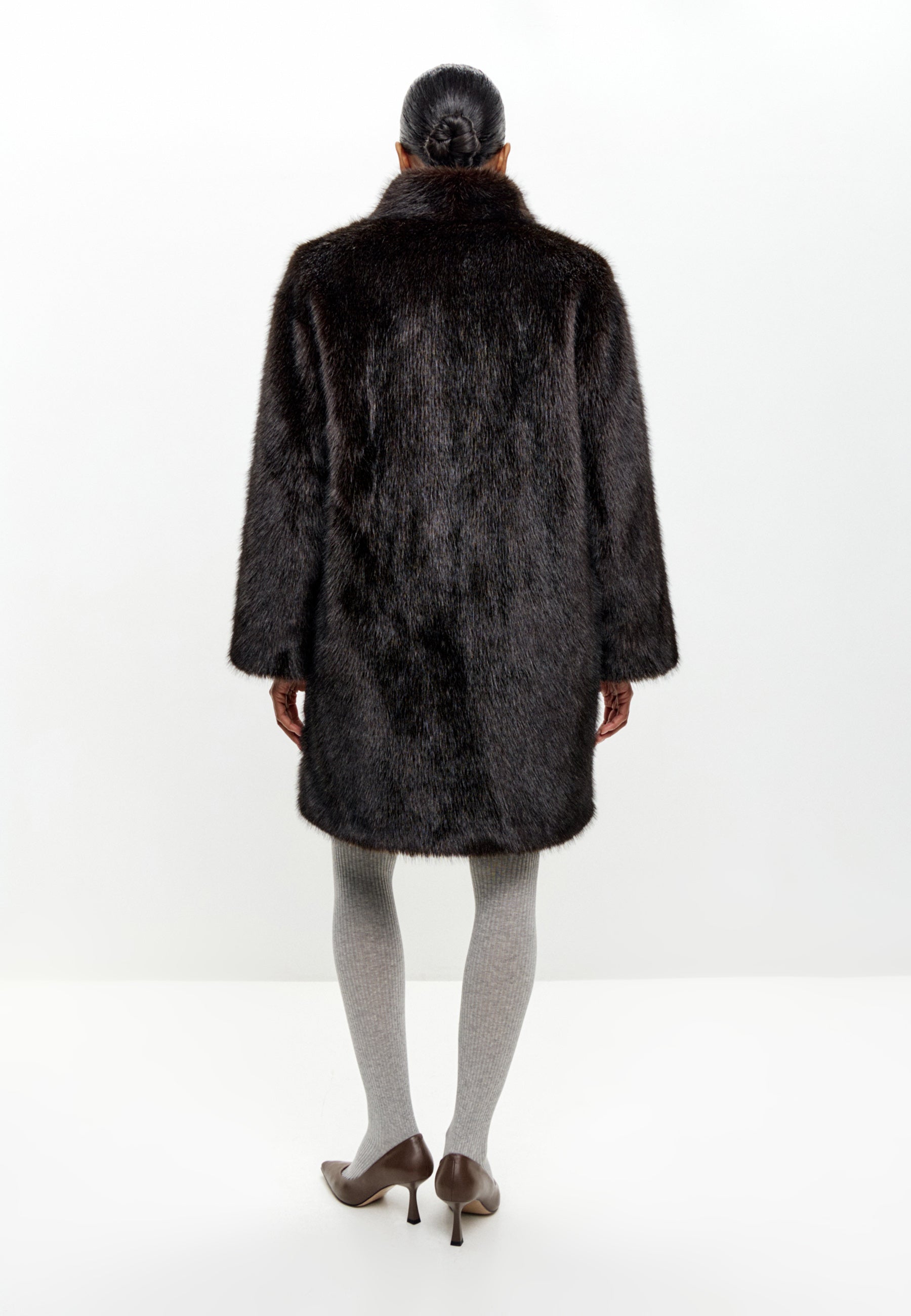 Dark Brown Faux Fur Coat – Long Luxury Winter Jacket