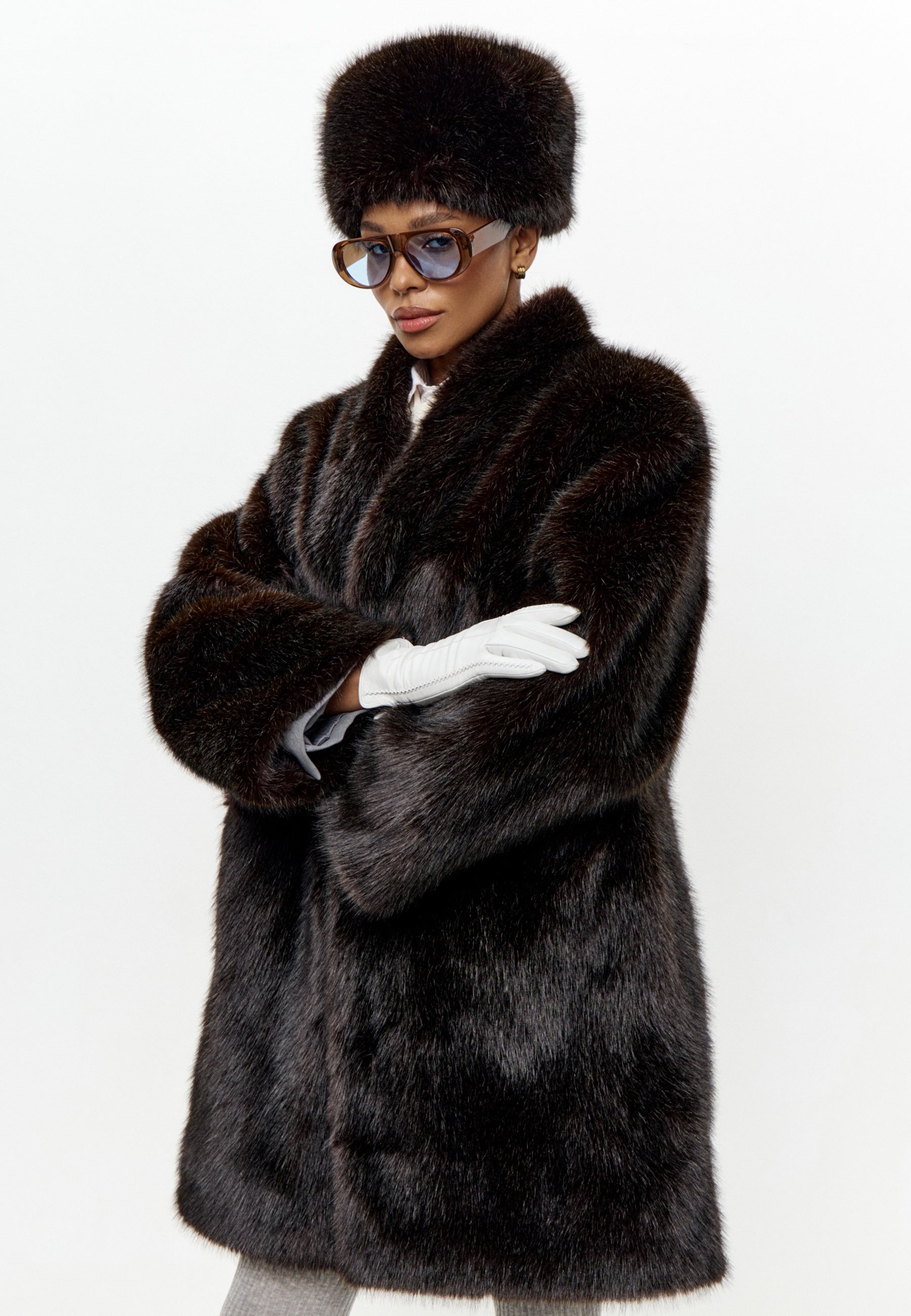 Dark Brown Faux Fur Coat – Long Luxury Winter Jacket