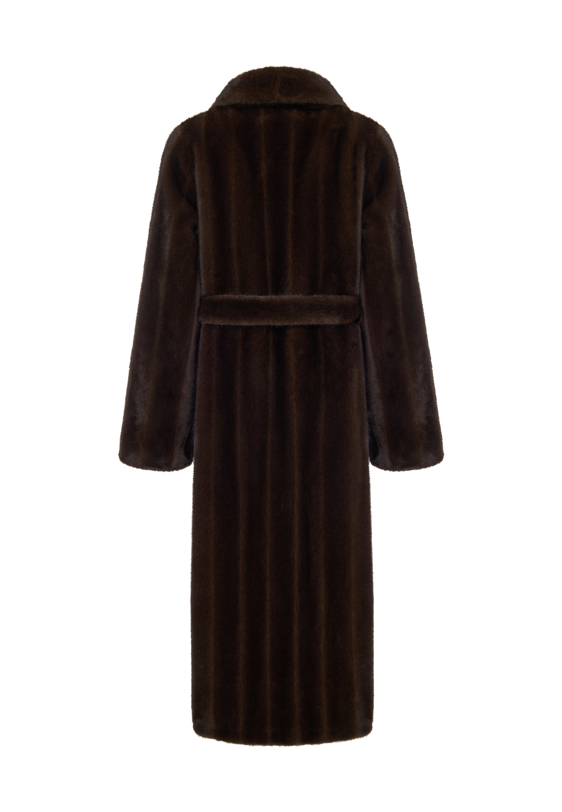 Dark Brown Maxi Faux Fur Coat – Belted Luxury Winter Statement