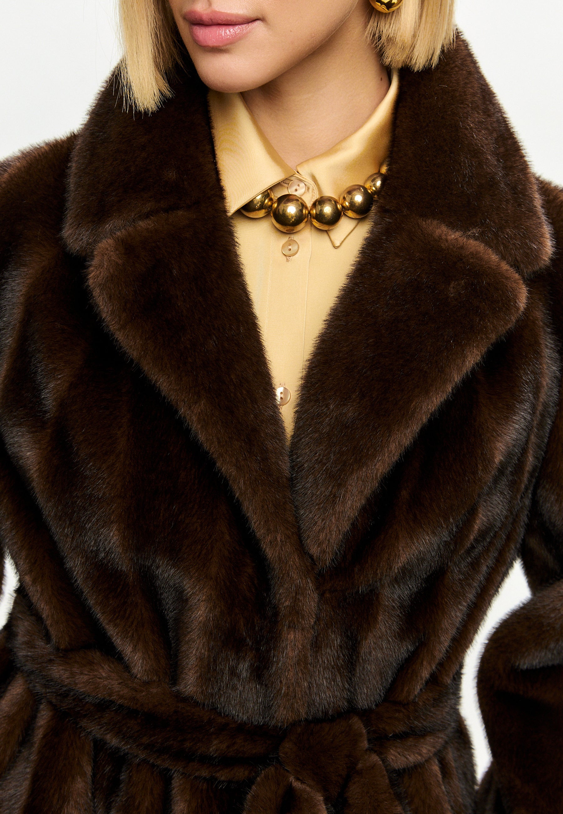 Dark Brown Maxi Faux Fur Coat – Belted Luxury Winter Statement