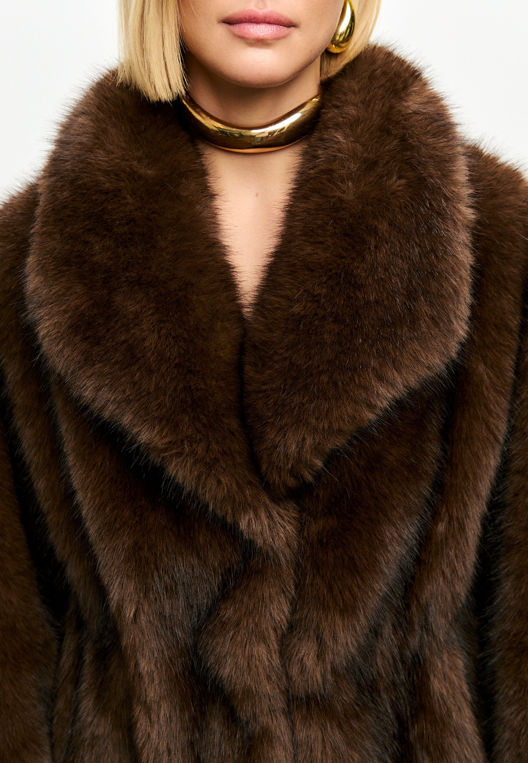 Chocolate Brown Faux Fur Coat – Oversized Luxury Winter Jacket