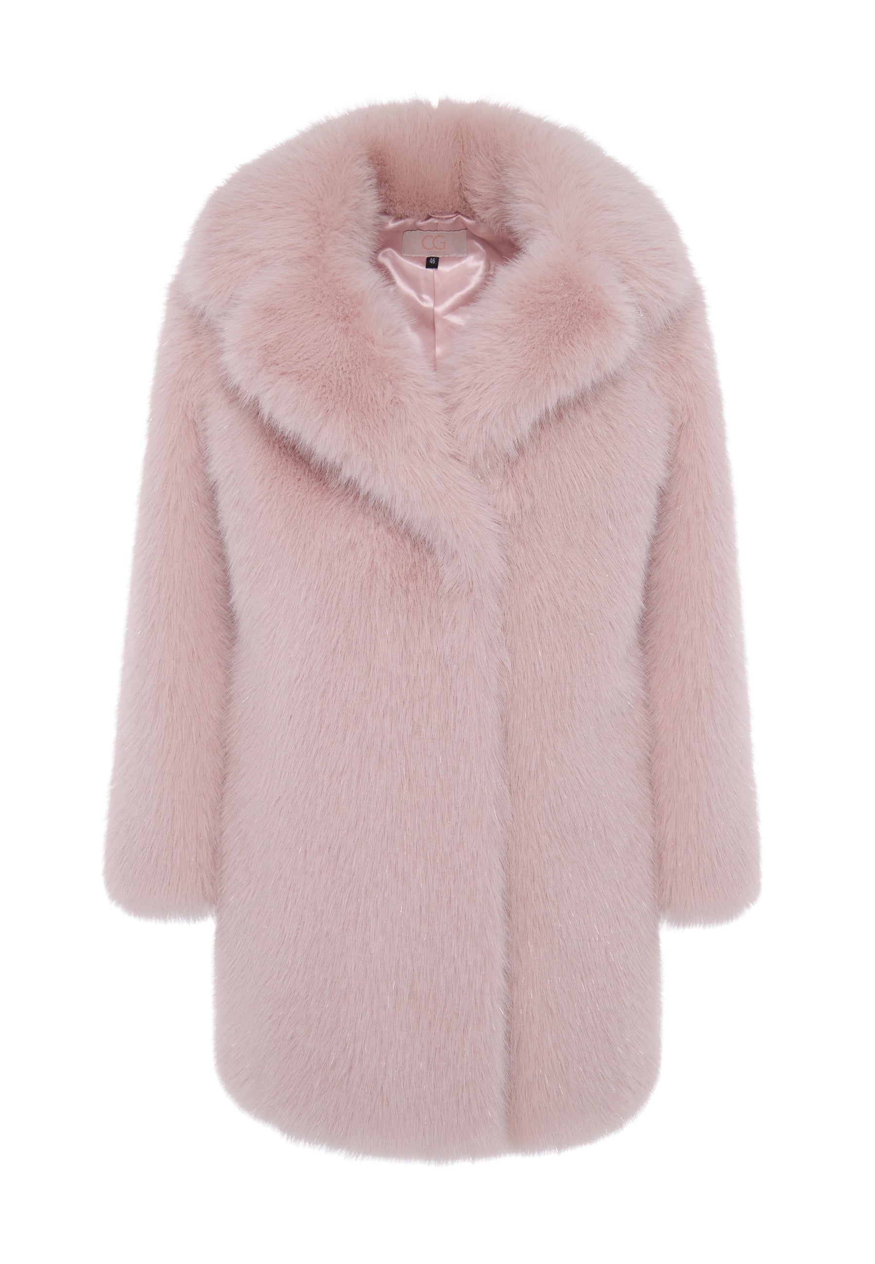 Oversized Faux Fur Coat with Collar – Pink