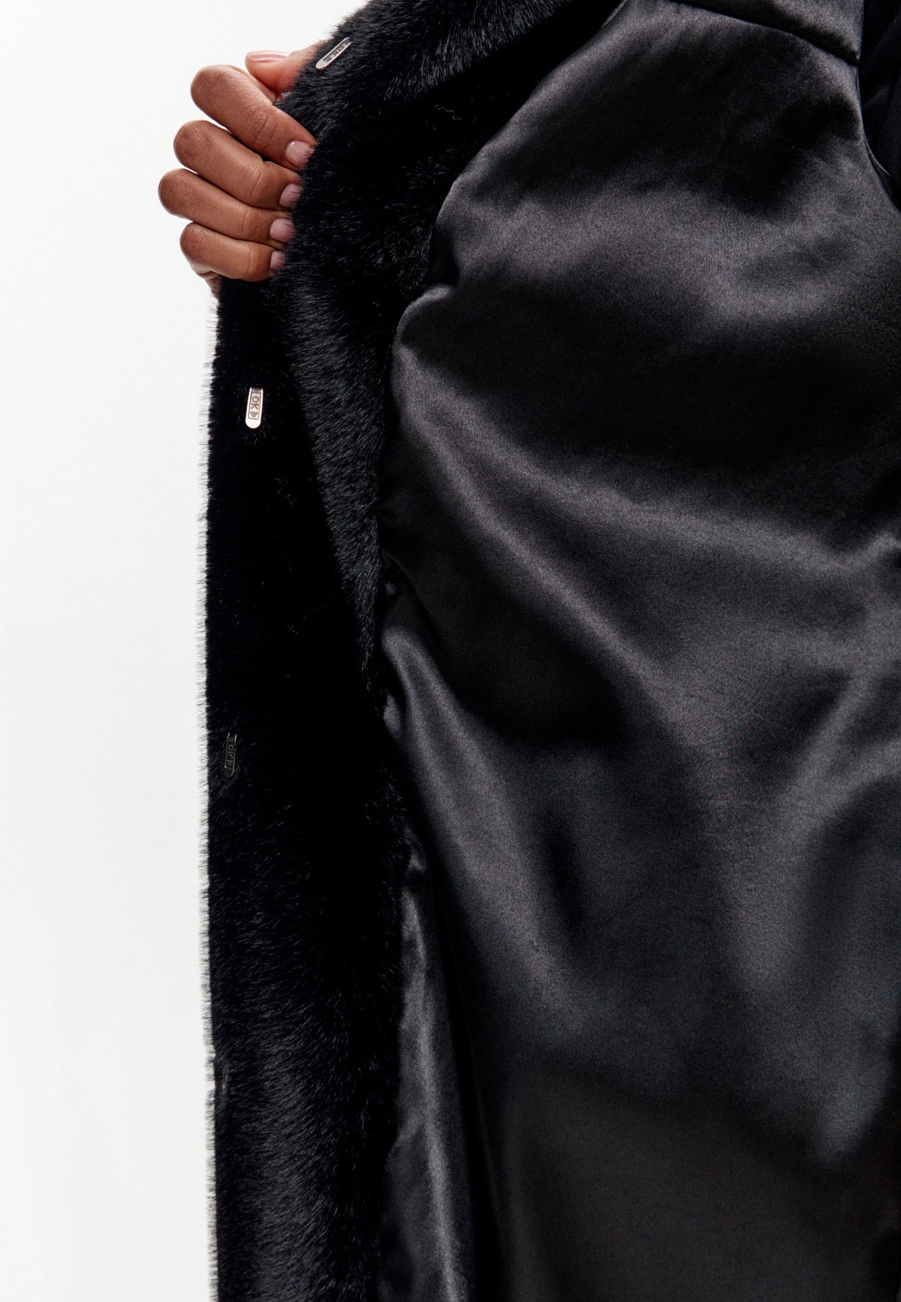 Full-Length Belted Faux Fur Coat – Black