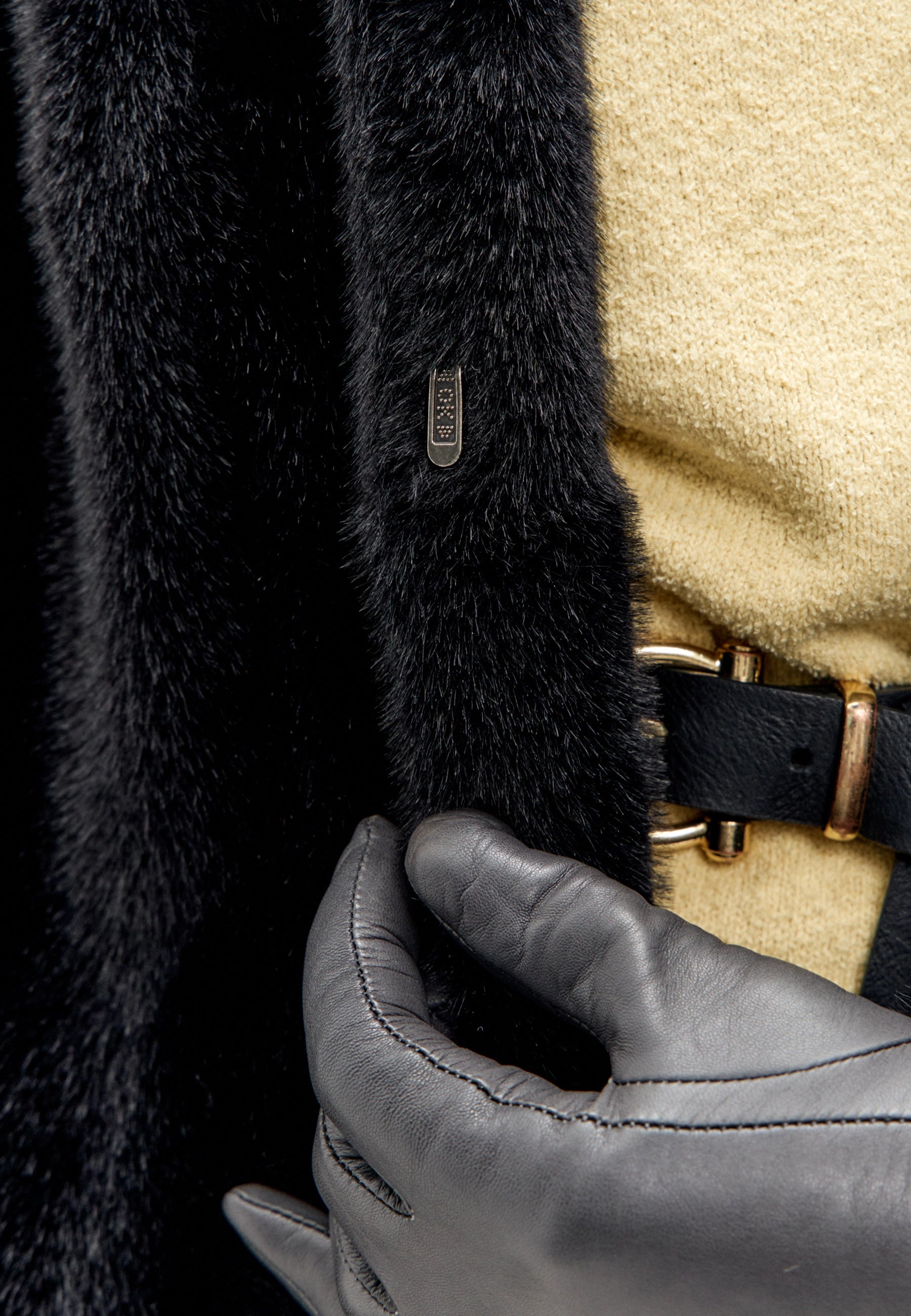 Full-Length Belted Faux Fur Coat – Black