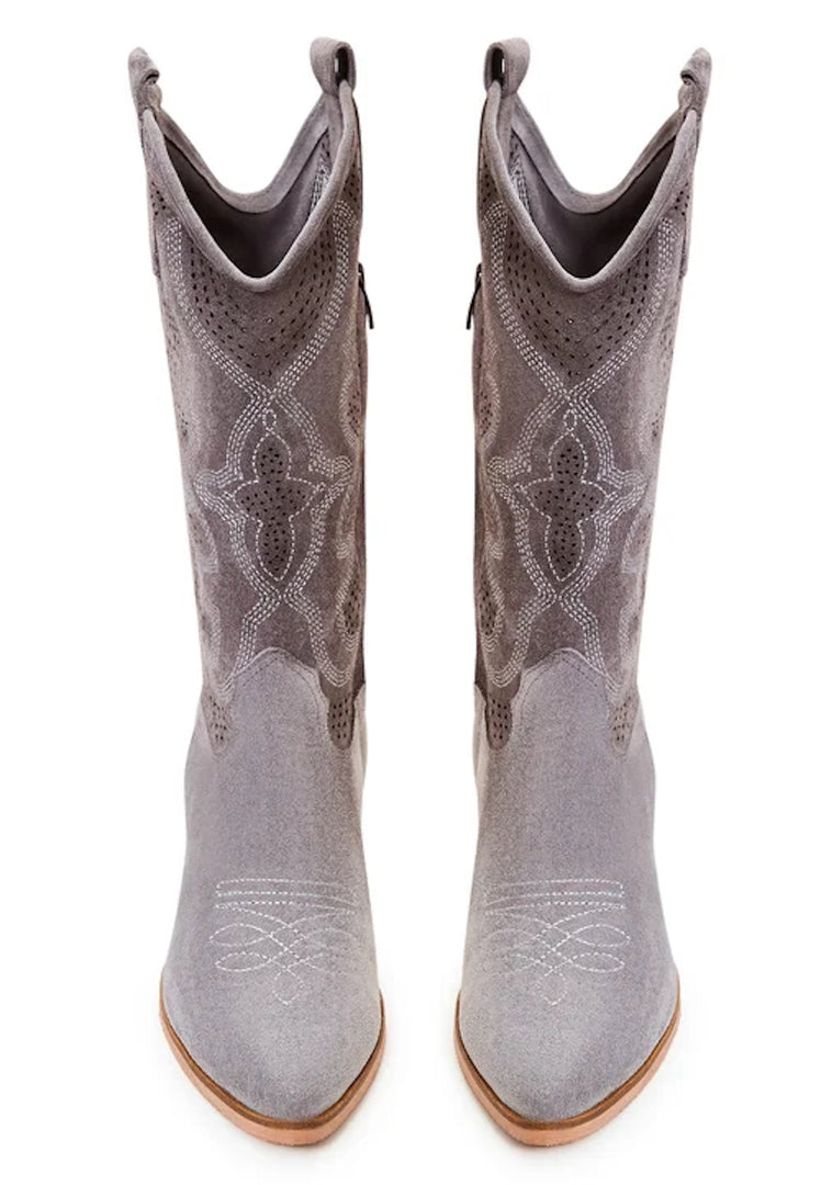 Botas vaqueras de piel bordadas - Gris