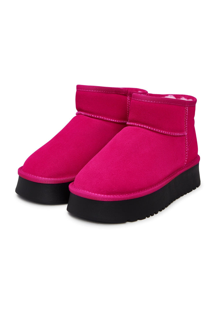 Vinterboots i mocka med platåsula – Rosa