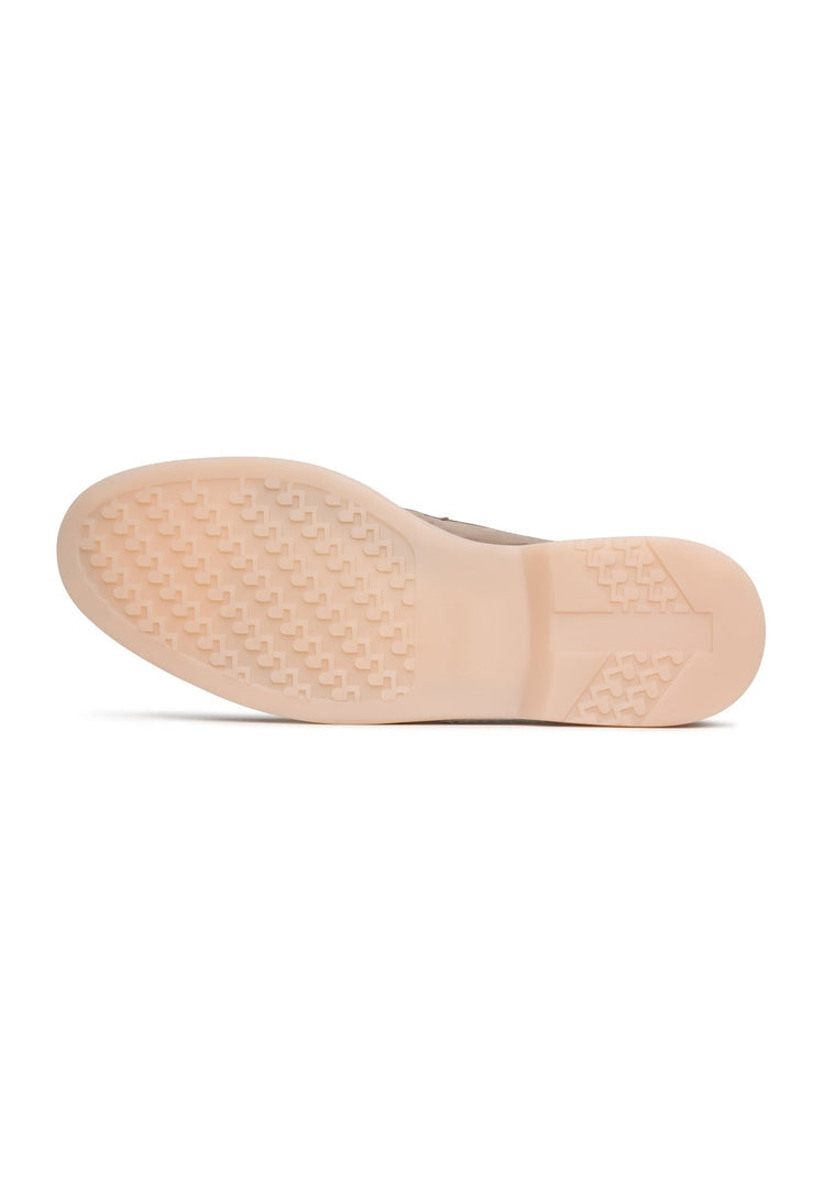 A stylish pair of women's fashion platform moccasins in dark beige by Aurelia shoes.