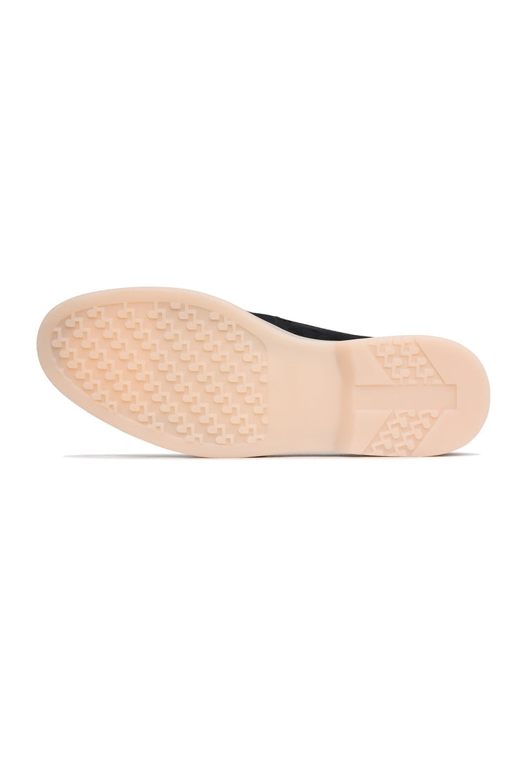 Stylish black platform moccasins in Aurelia style, women's black leather shoes - perfect for a chic and fashionable look.